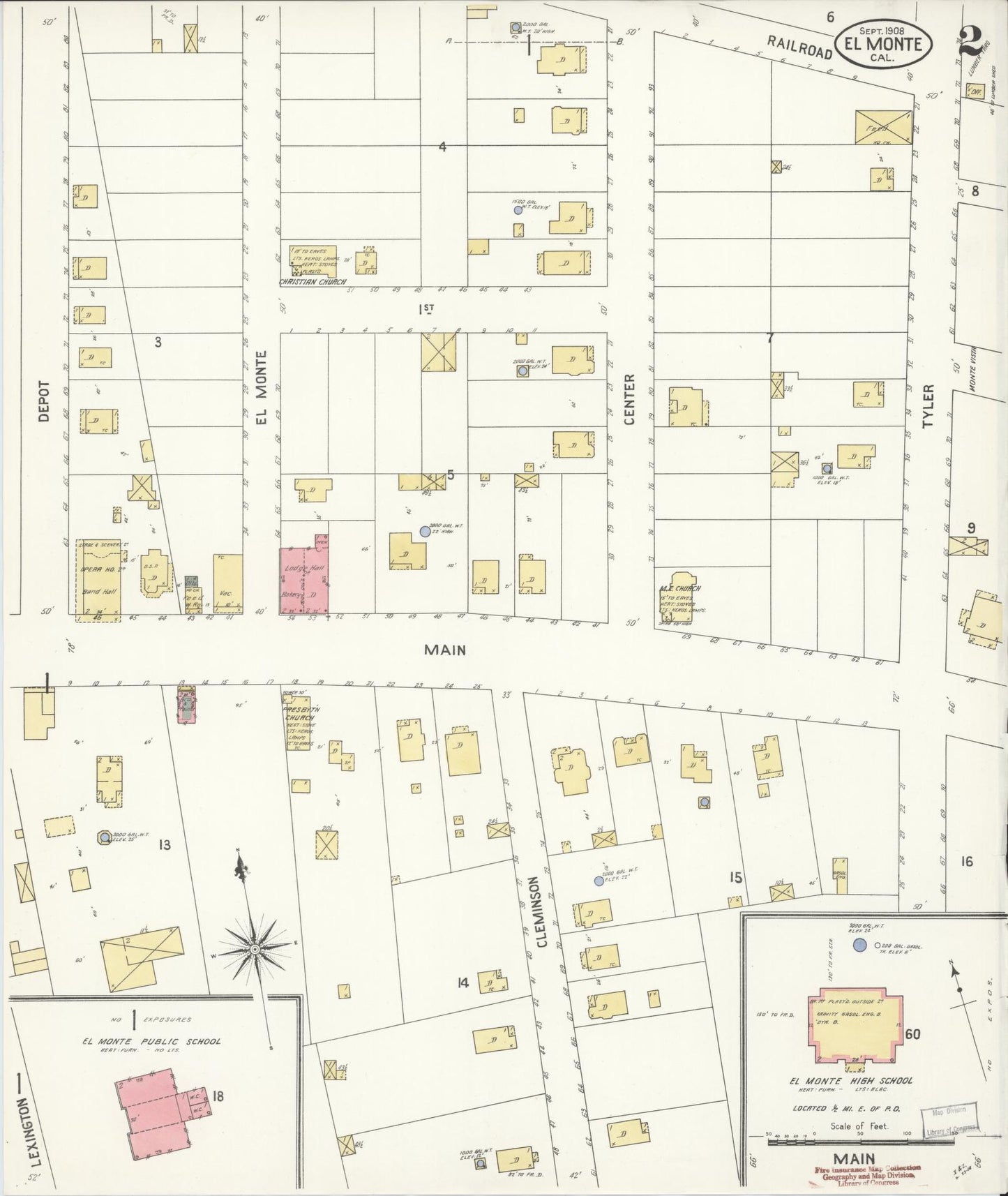Sanborn Fire Insurance Map from El Monte, Los Angeles County, California (1908), Sheet #0002 - Historic Sanborn Fire Insurance Map Print, vintage old map wall art, antique decor, genealogy gift, California California map