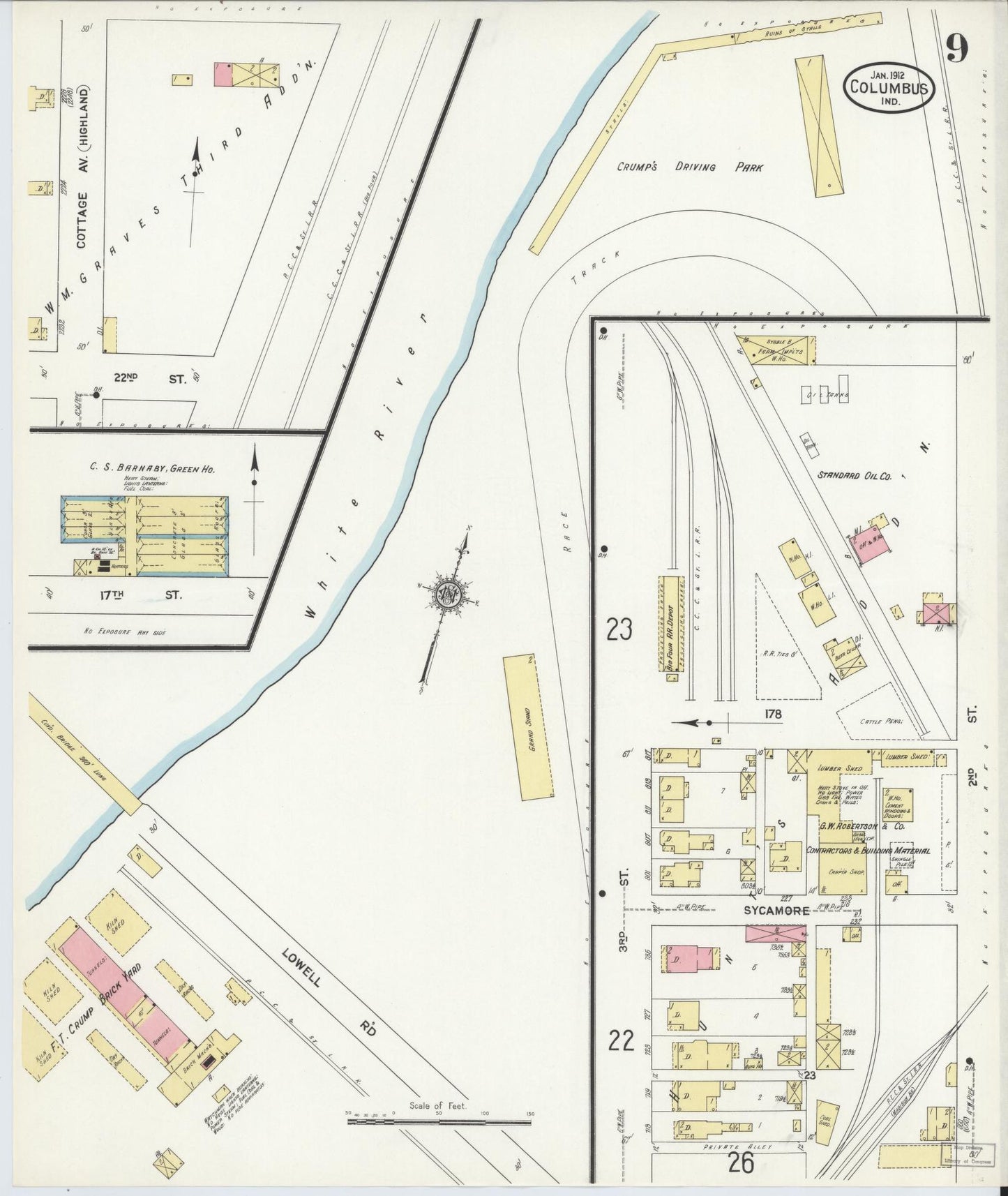 Sanborn Fire Insurance Map from Columbus, Bartholomew County, Indiana (1912), Sheet #0009 - Historic Sanborn Fire Insurance Map Print, vintage old map wall art, antique decor, genealogy gift, Indiana Indiana map