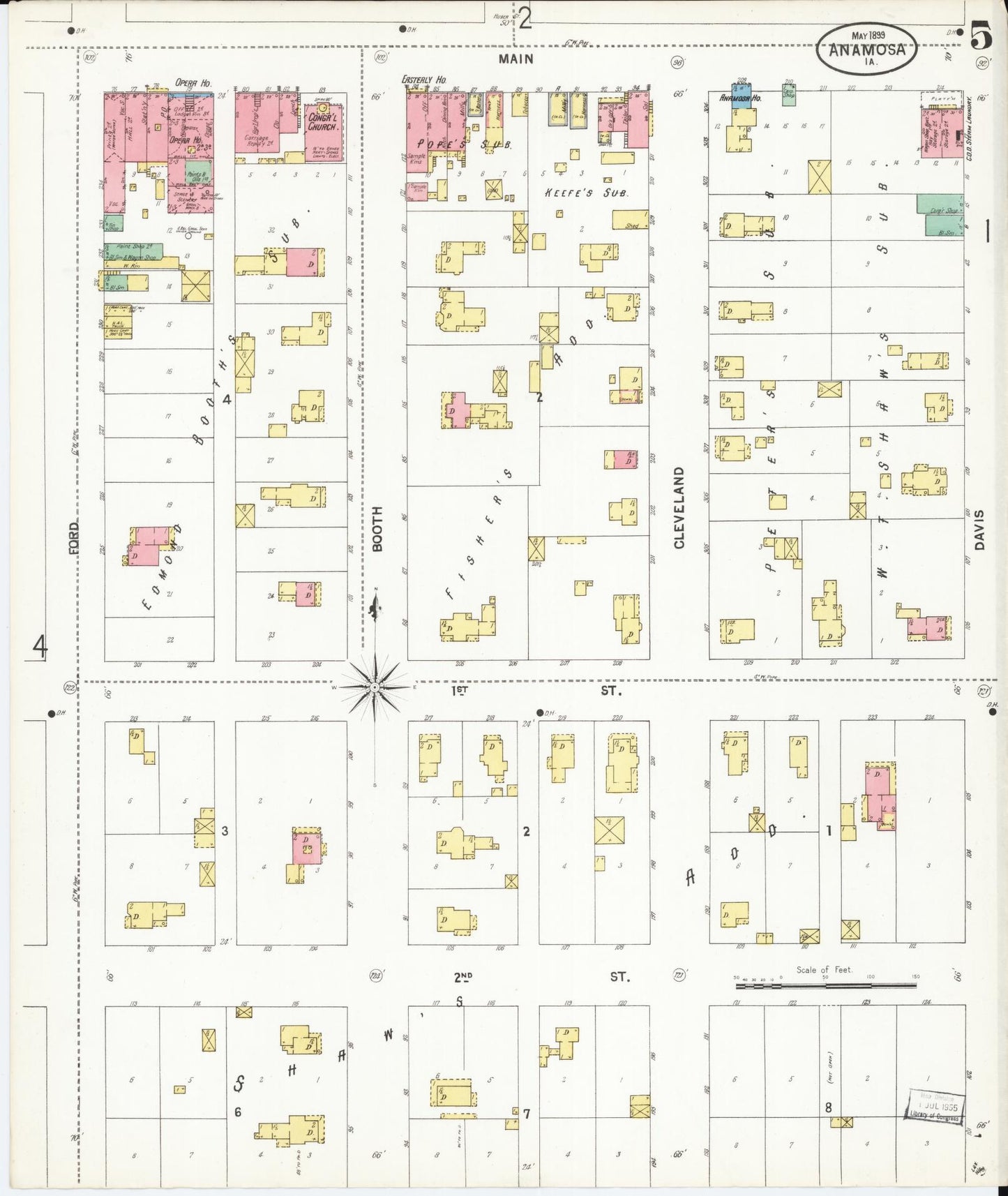 Sanborn Fire Insurance Map from Anamosa, Jones County, Iowa (1899), Sheet #0005 - Historic Sanborn Fire Insurance Map Print, vintage old map wall art