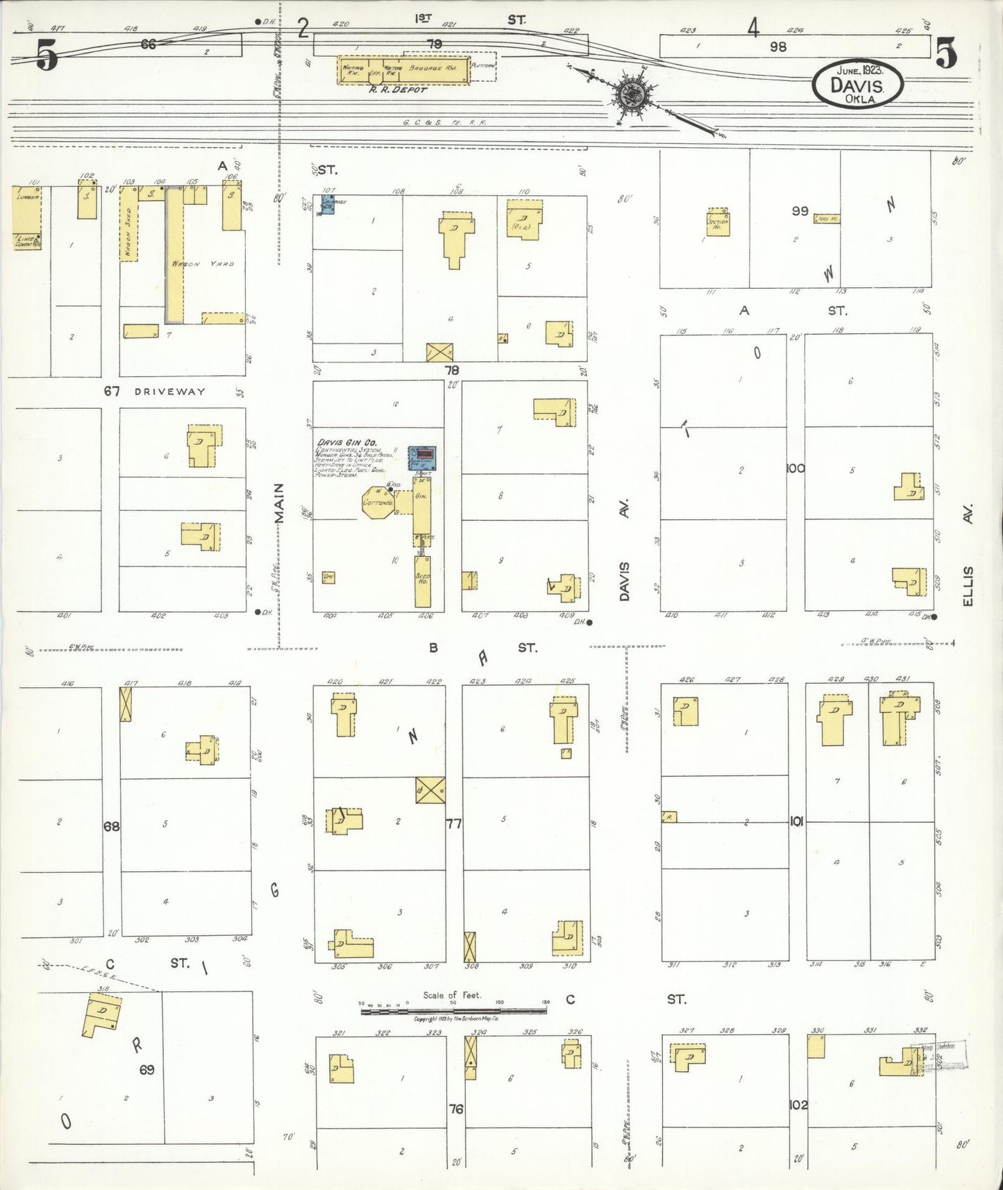 Sanborn Fire Insurance Map from Davis, Murray County, Oklahoma (1923), Sheet #0005 - Complete Map Set gallery image, historic Sanborn map, vintage wall art, Oklahoma Oklahoma