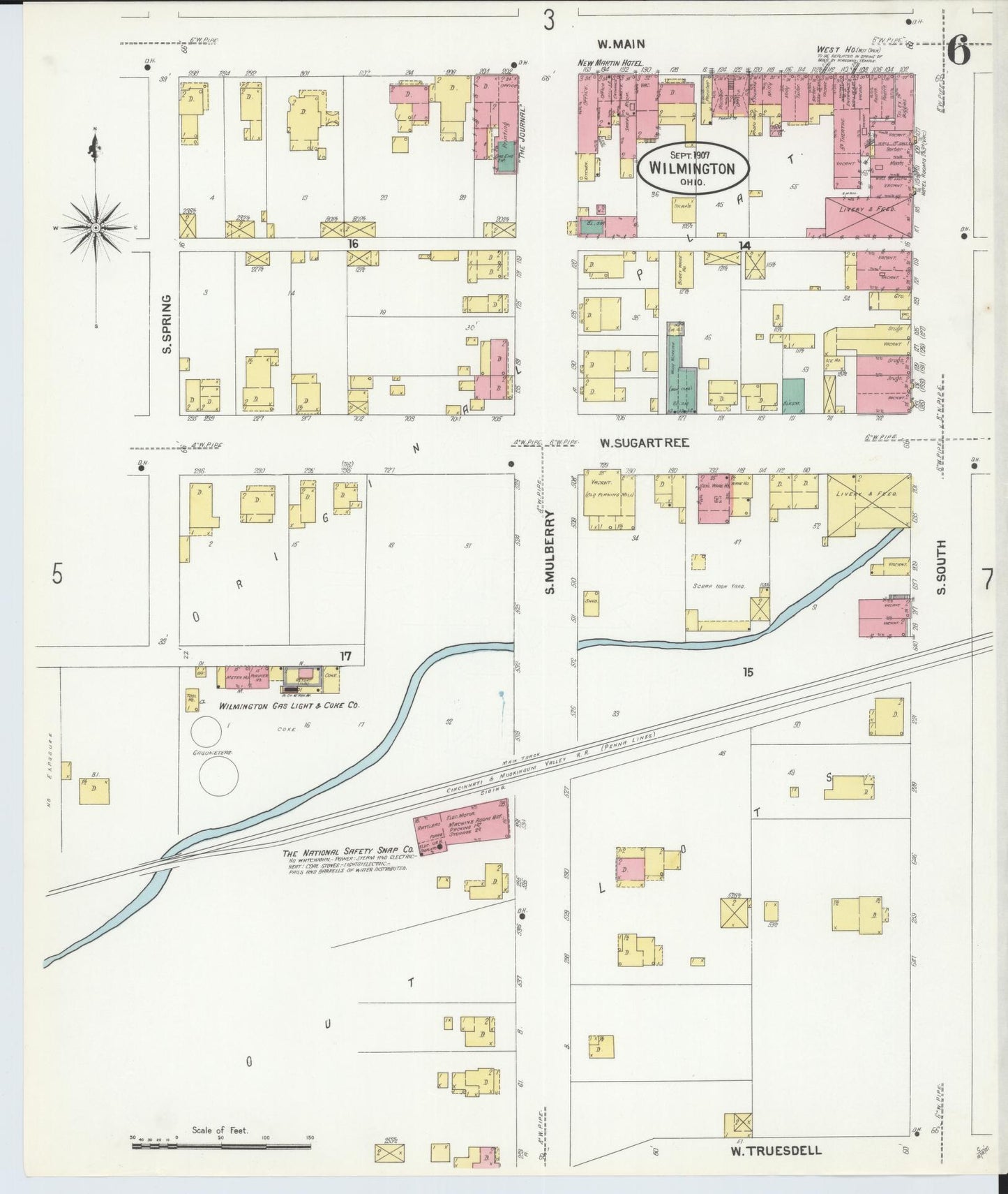 Sanborn Fire Insurance Map from Wilmington, Clinton County, Ohio (1907), Sheet #0006 - Historic Sanborn Fire Insurance Map Print, vintage old map wall art, antique decor, genealogy gift, Ohio Ohio map