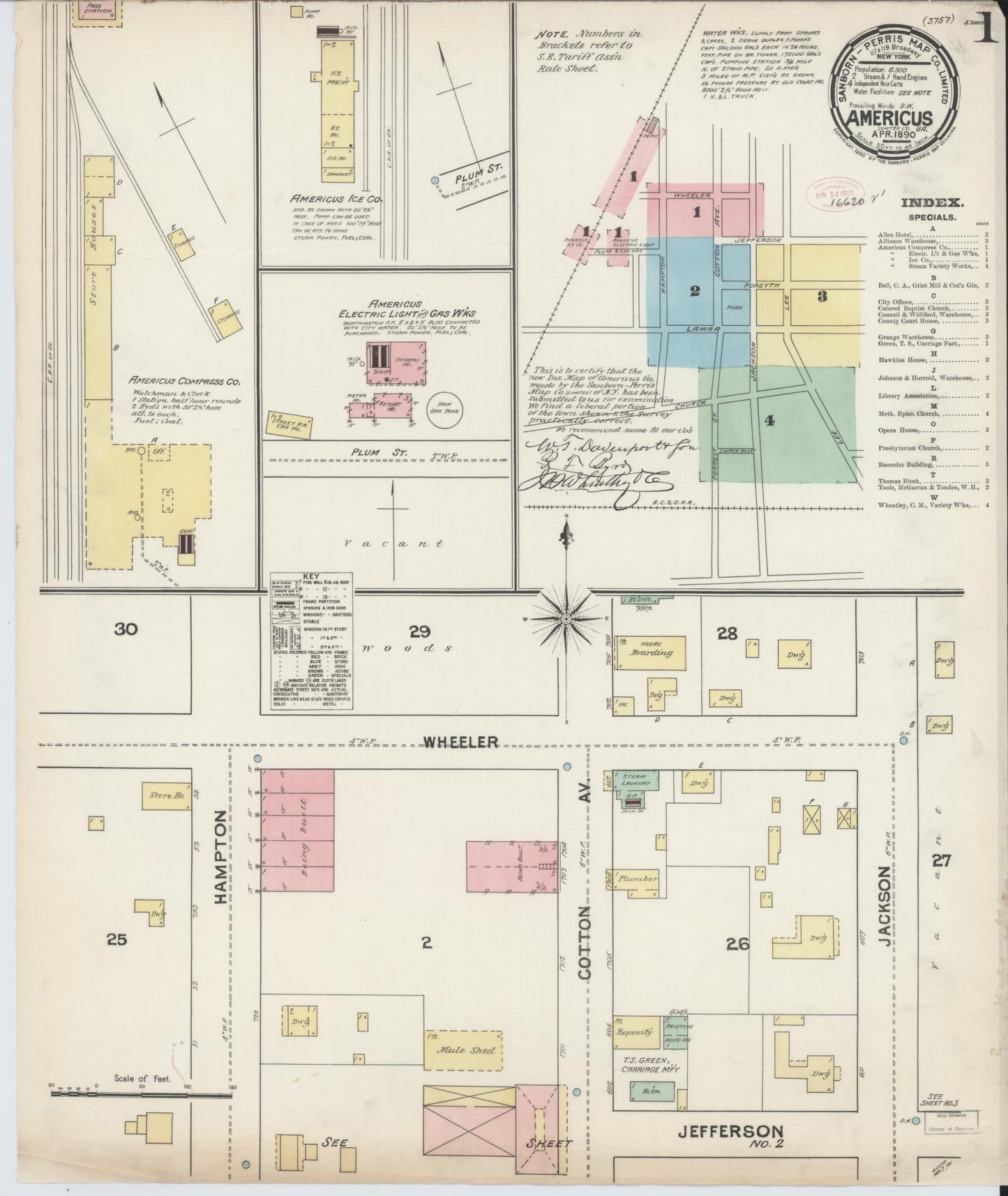 Sanborn Fire Insurance Map from Americus, Sumter County, Georgia (1890), Sheet #0001 - Historic Sanborn Fire Insurance Map Print, vintage old map wall art, antique decor, genealogy gift, Georgia Georgia map