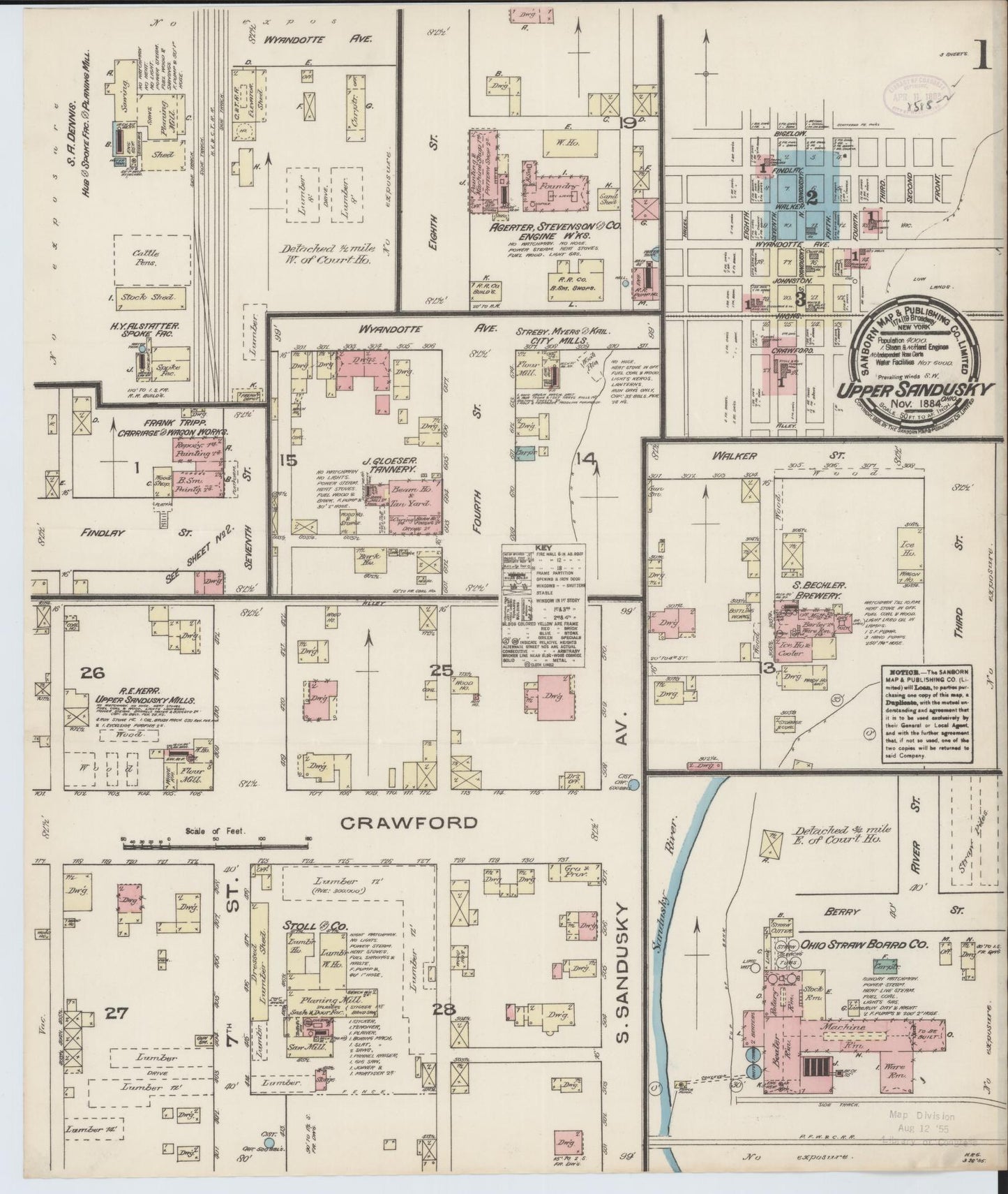 Sanborn Fire Insurance Map from Upper Sandusky, Wyandot County, Ohio (1884), Sheet #0001 - Historic Sanborn Fire Insurance Map Print, vintage old map wall art, antique decor, genealogy gift, Ohio Ohio map