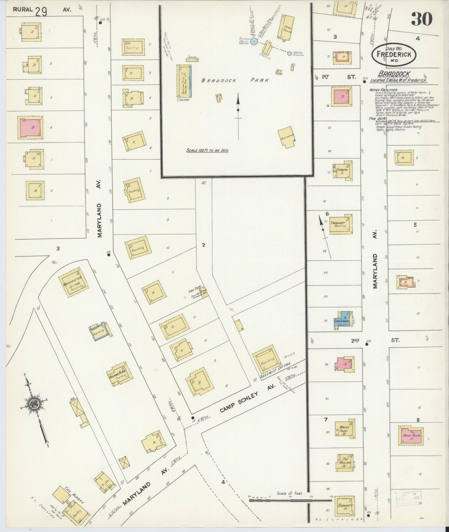 Sanborn Fire Insurance Map from Frederick, Frederick County, Maryland (1911), Sheet #0030 - Historic Sanborn Fire Insurance Map Print, vintage old map wall art