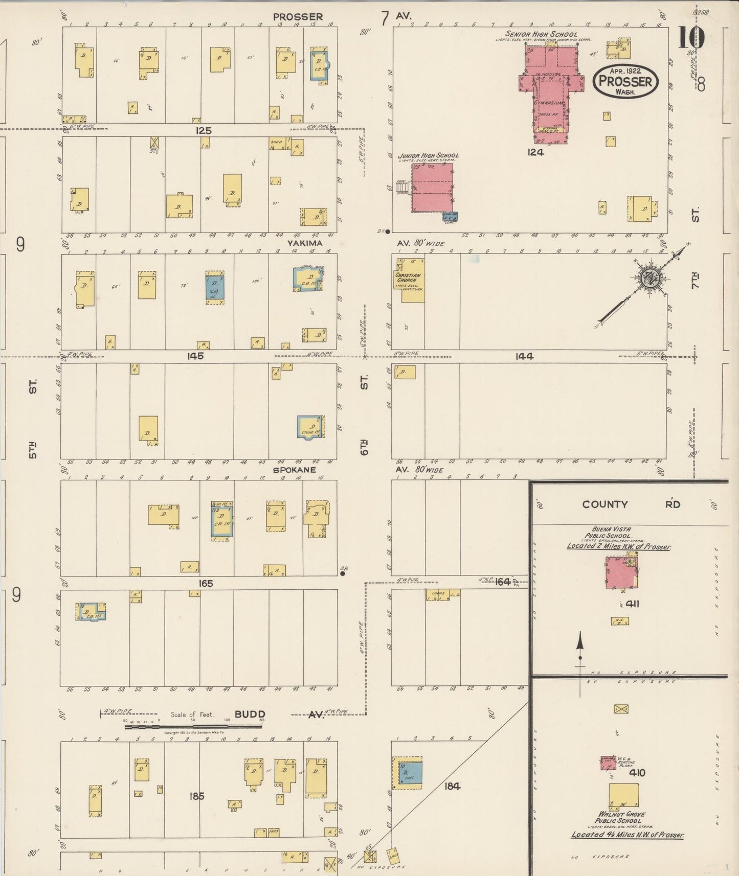 Sanborn Fire Insurance Map from Prosser, Benton County, Washington (1922), Sheet #0010 - Historic Sanborn Fire Insurance Map Print, vintage old map wall art, antique decor, genealogy gift, Washington Washington map