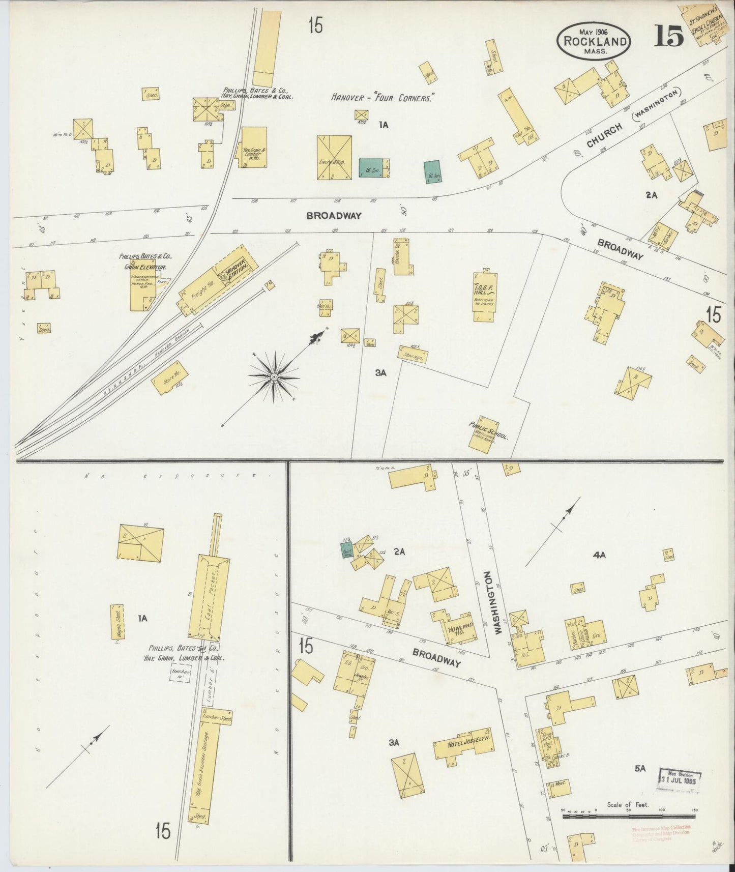Sanborn Fire Insurance Map from Rockland, Plymouth County, Massachusetts (1906), Sheet #0015 - Historic Sanborn Fire Insurance Map Print, vintage old map wall art, antique decor, genealogy gift, Massachusetts Massachusetts map