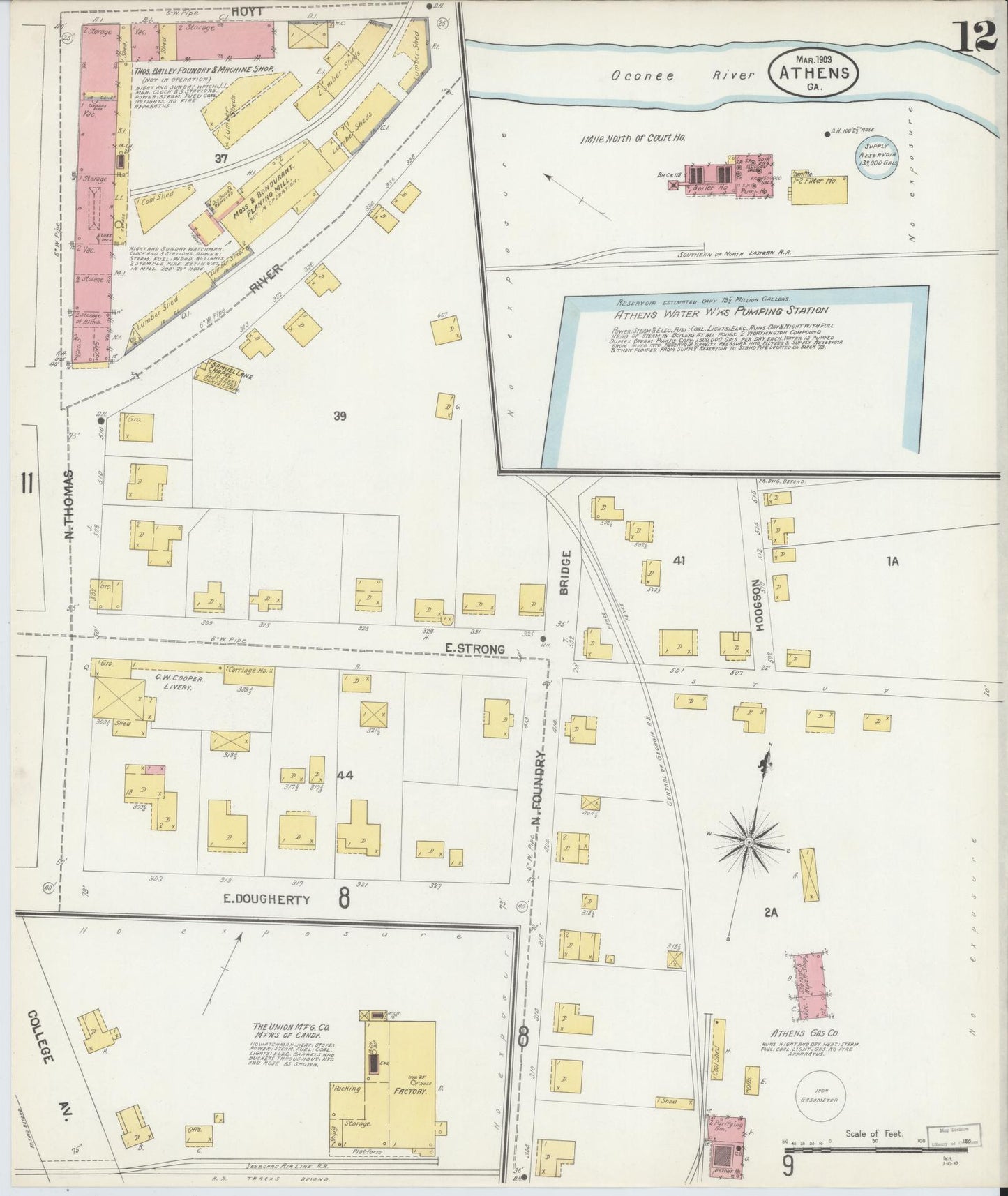 Sanborn Fire Insurance Map from Athens, Clarke County, Georgia (1903), Sheet #0012 - Historic Sanborn Fire Insurance Map Print, vintage old map wall art, antique decor, genealogy gift, Georgia Georgia map