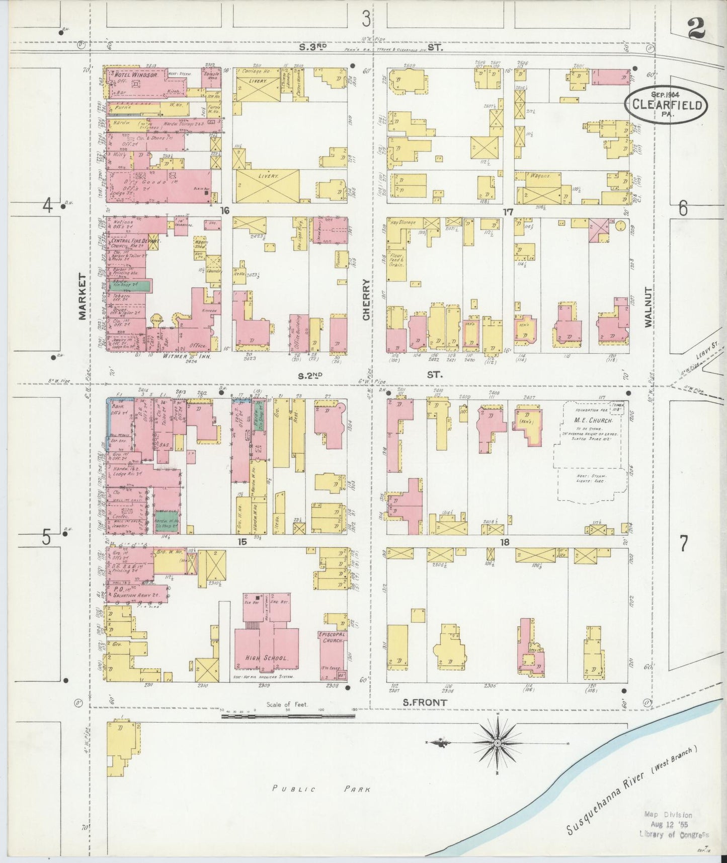 Sanborn Fire Insurance Map from Clearfield, Clearfield County, Pennsylvania (1904), Sheet #0002 - Historic Sanborn Fire Insurance Map Print, vintage old map wall art, antique decor, genealogy gift, Pennsylvania Pennsylvania map