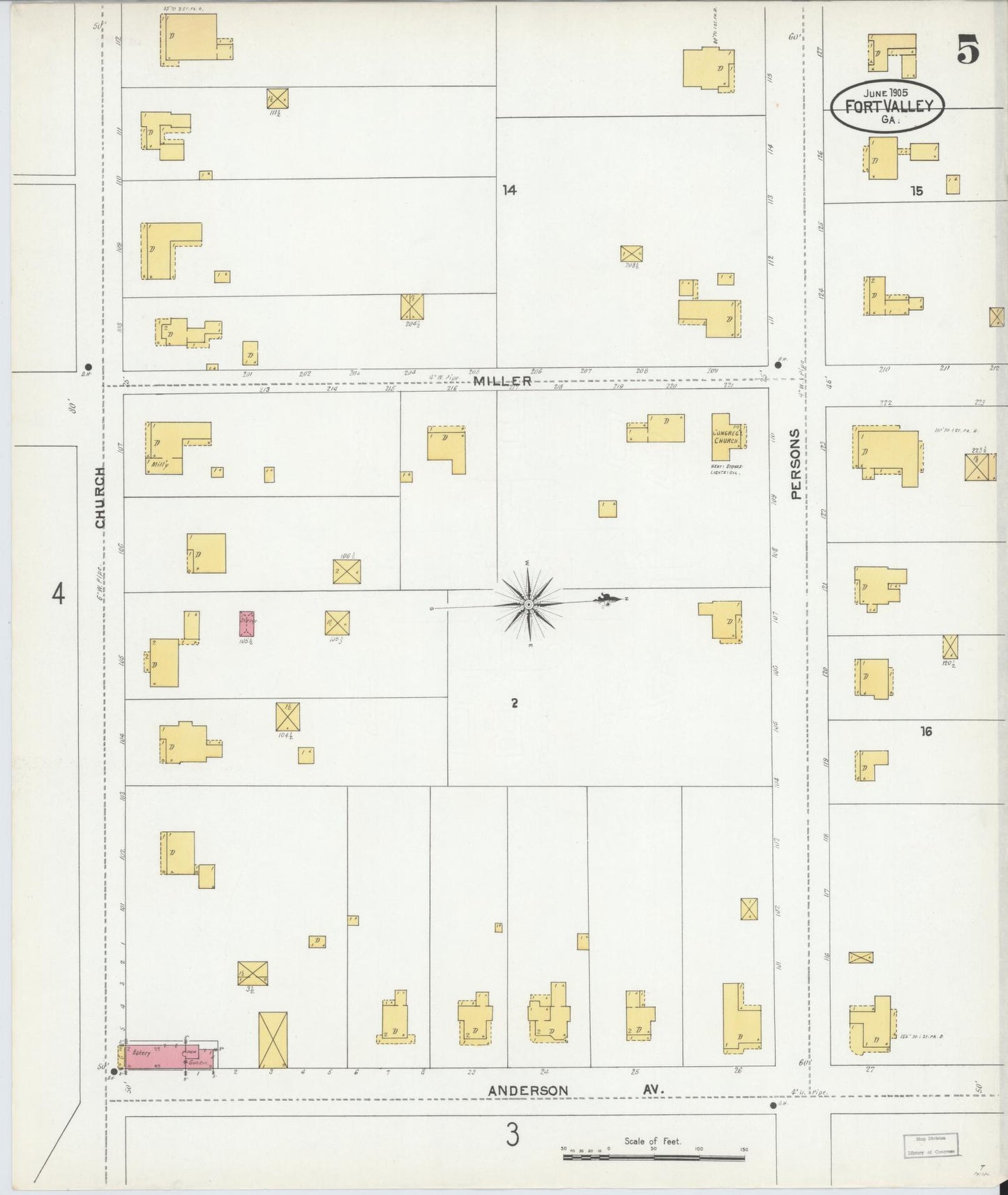 Sanborn Fire Insurance Map from Fort Valley, Peach County, Georgia (1905), Sheet #0005 - Historic Sanborn Fire Insurance Map Print, vintage old map wall art, antique decor, genealogy gift, Georgia Georgia map