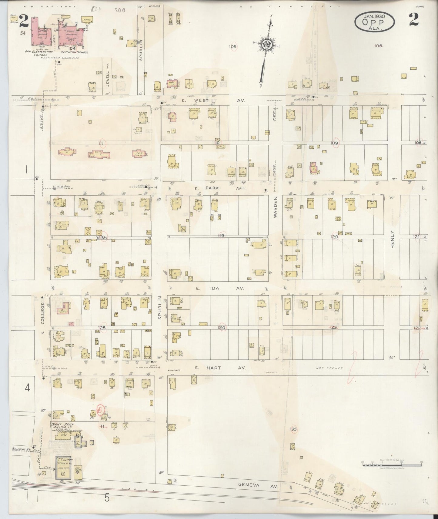 Sanborn Fire Insurance Map from Opp, Covington County, Alabama (1943), Sheet #0002 - Historic Sanborn Fire Insurance Map Print, vintage old map wall art, antique decor, genealogy gift, Alabama Alabama map