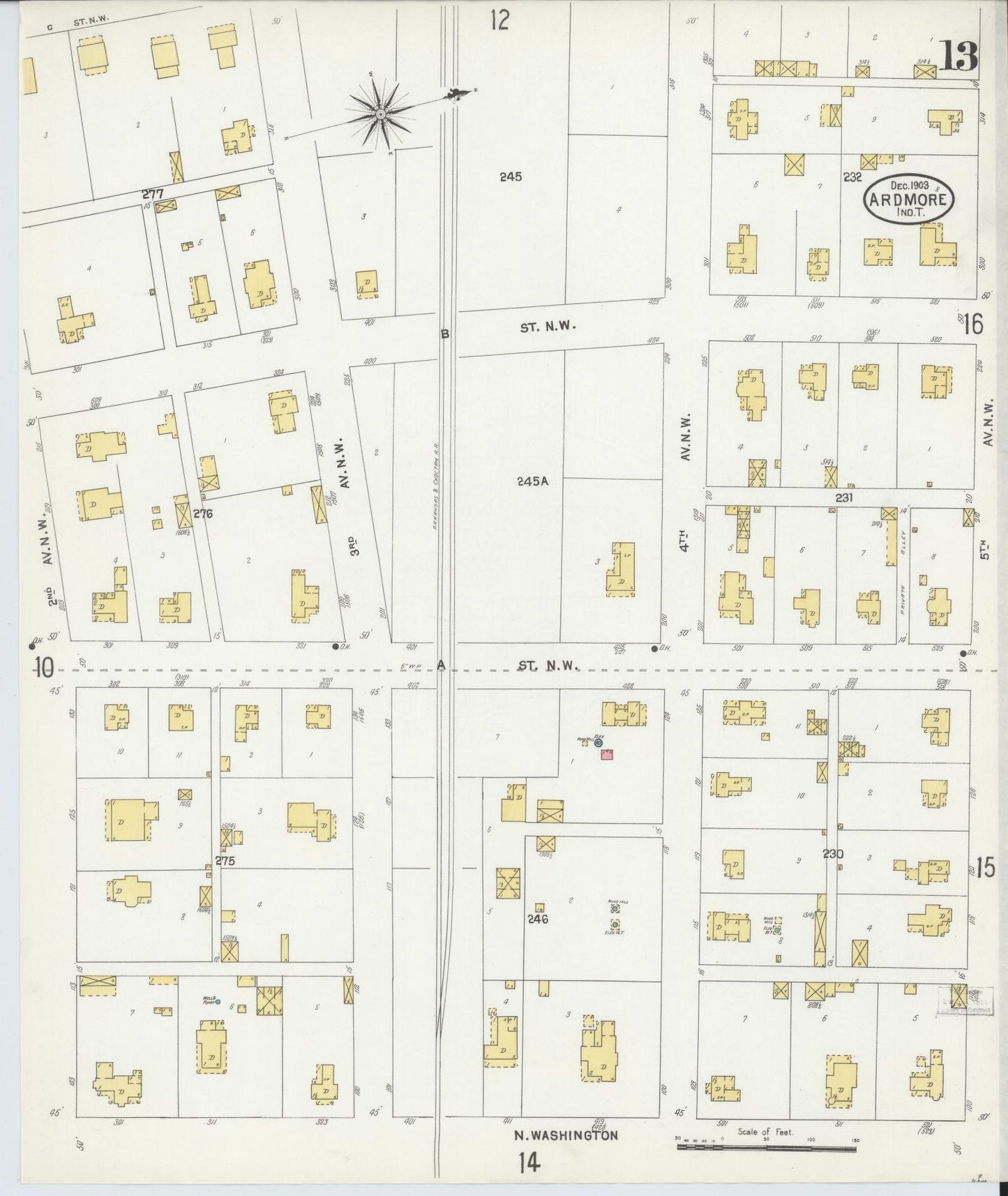 Sanborn Fire Insurance Map from Ardmore, Carter County, Oklahoma (1903), Sheet #0013 - Historic Sanborn Fire Insurance Map Print, vintage old map wall art, antique decor, genealogy gift, Oklahoma Oklahoma map
