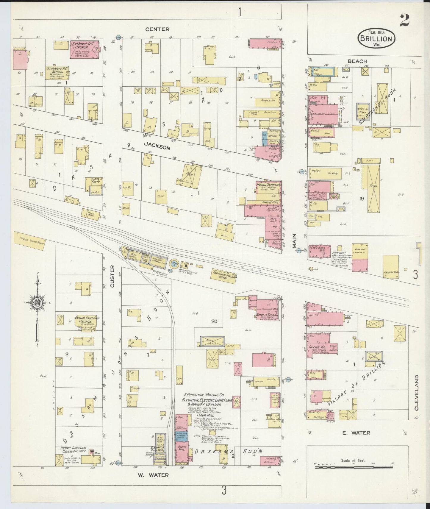 Sanborn Fire Insurance Map from Brillion, Calumet County, Wisconsin (1913), Sheet #0002 - Historic Sanborn Fire Insurance Map Print, vintage old map wall art, antique decor, genealogy gift, Wisconsin Wisconsin map