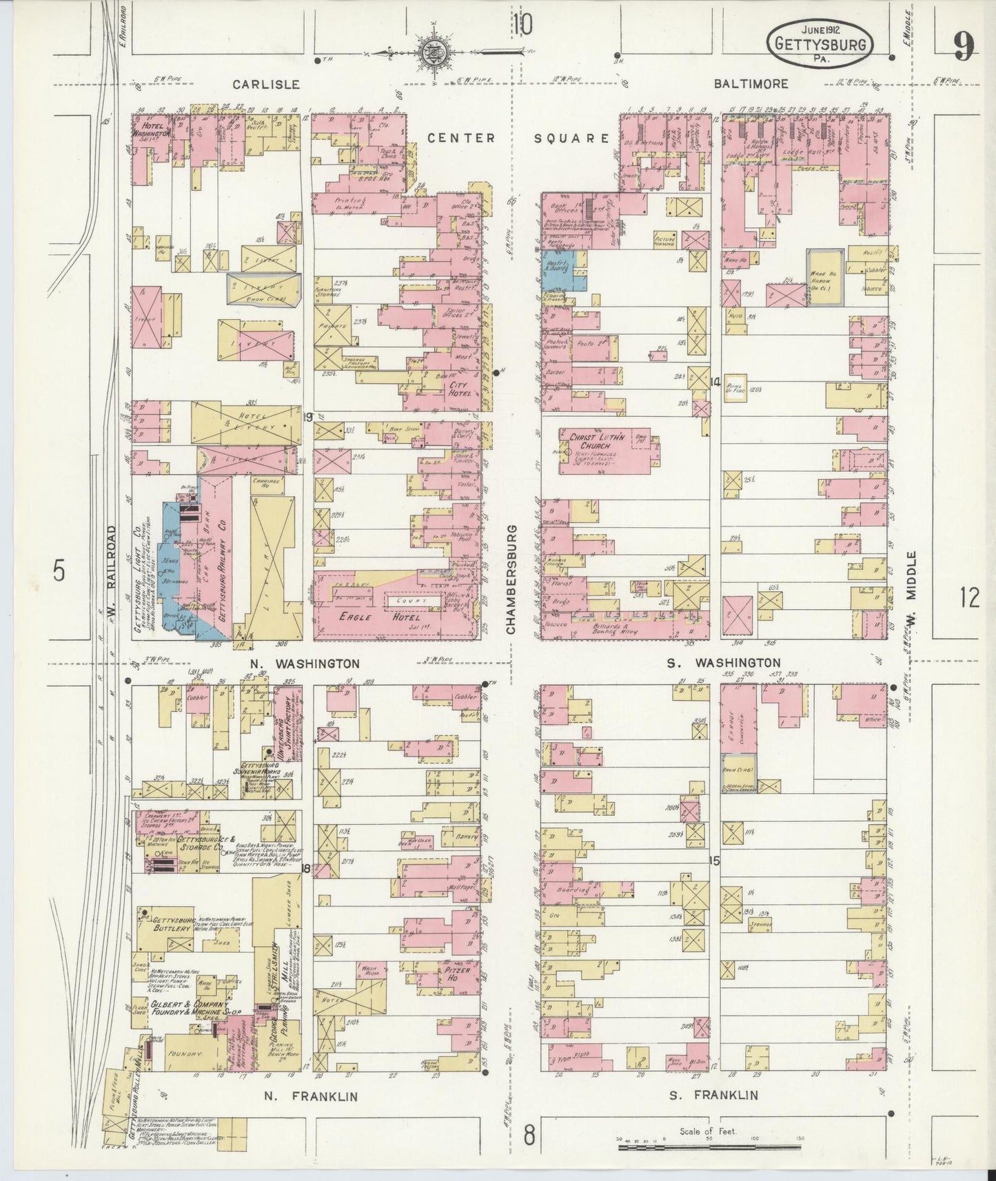 Sanborn Fire Insurance Map from Gettysburg, Adams County, Pennsylvania (1912), Sheet #0009 - Historic Sanborn Fire Insurance Map Print, vintage old map wall art, antique decor, genealogy gift, Pennsylvania Pennsylvania map