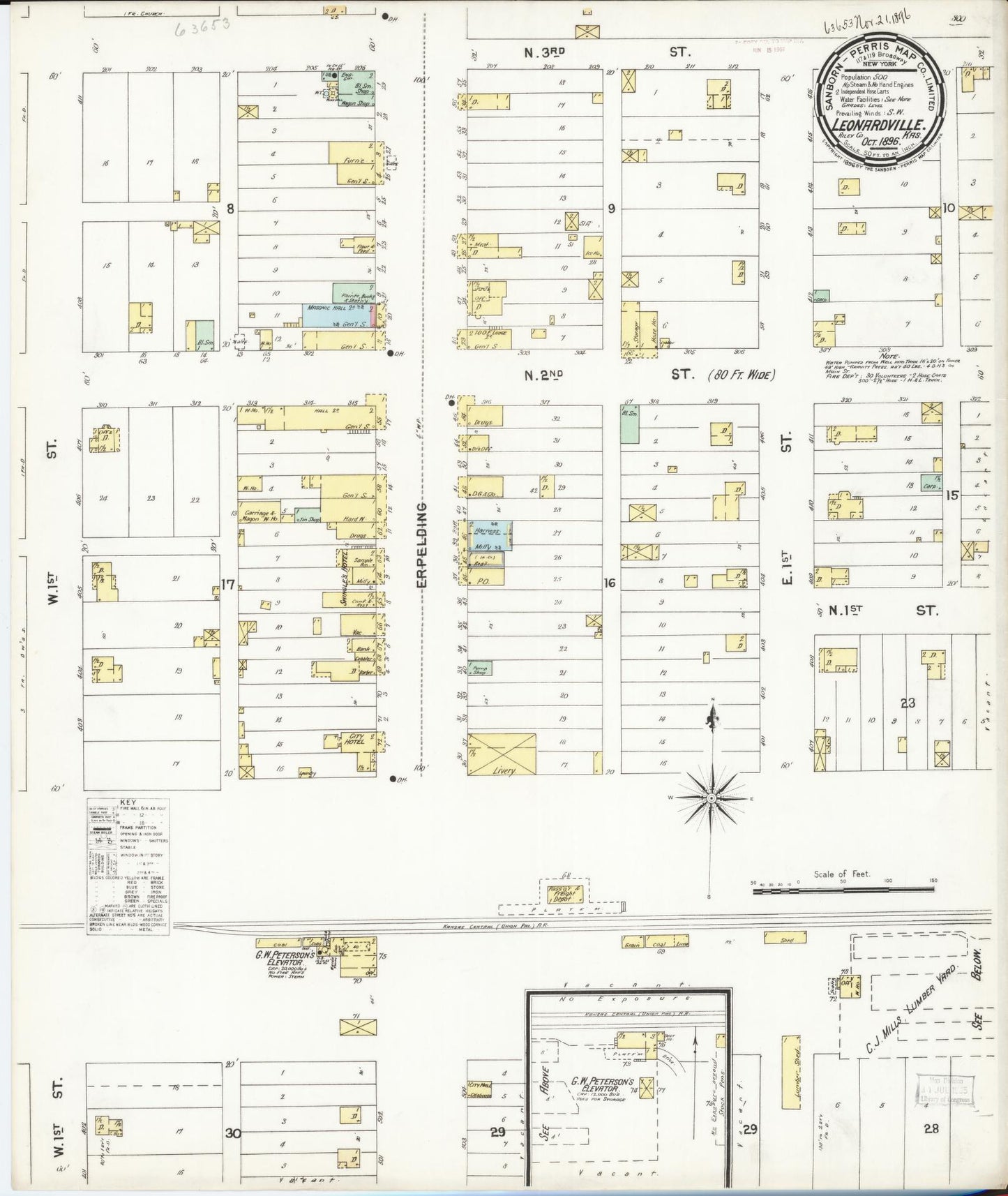 Sanborn Fire Insurance Map from Leonardville, Riley County, Kansas. (1896) – Historic Sanborn Fire Insurance Map Print