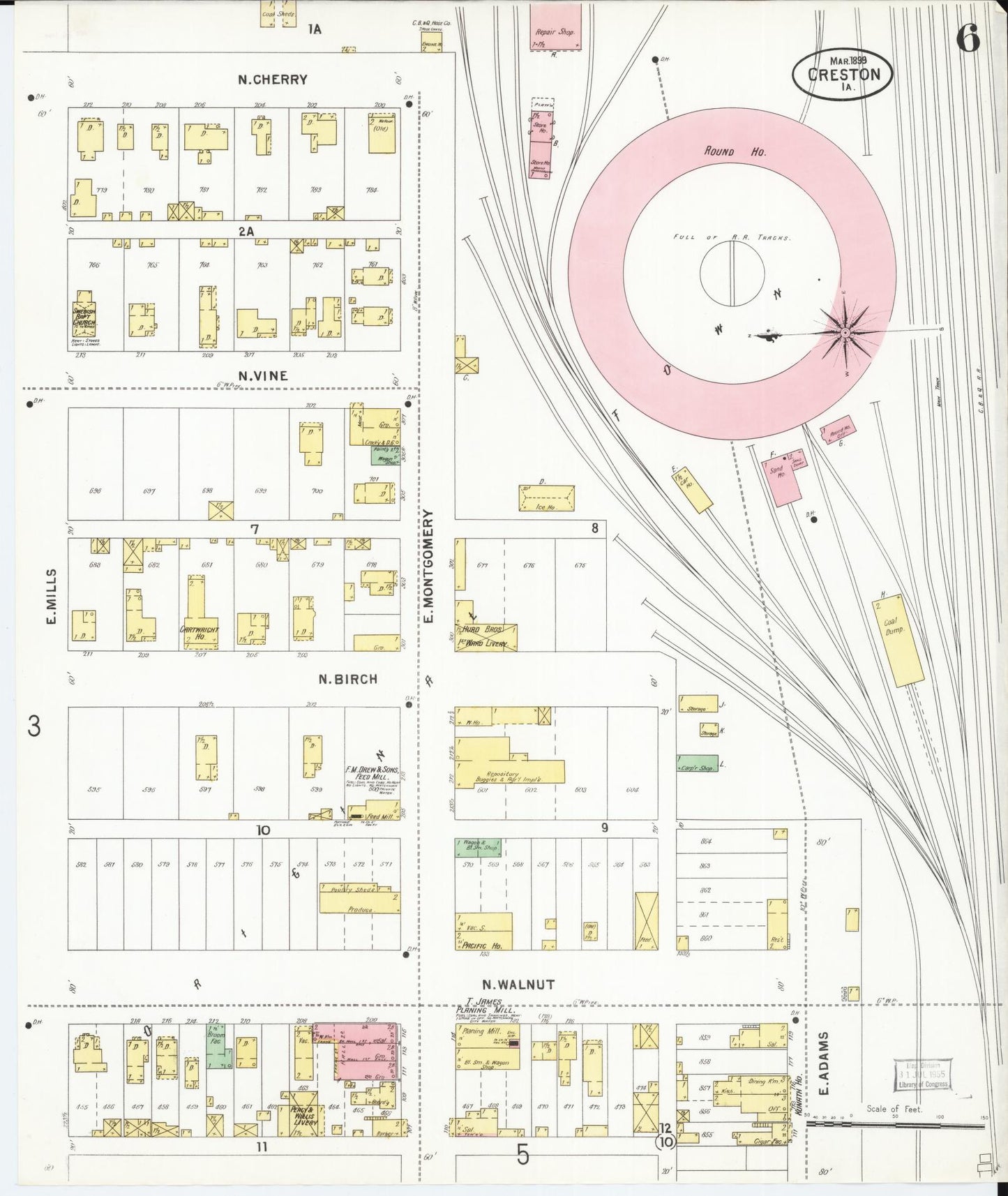 Sanborn Fire Insurance Map from Creston, Union County, Iowa (1899), Sheet #0006 - Historic Sanborn Fire Insurance Map Print, vintage old map wall art