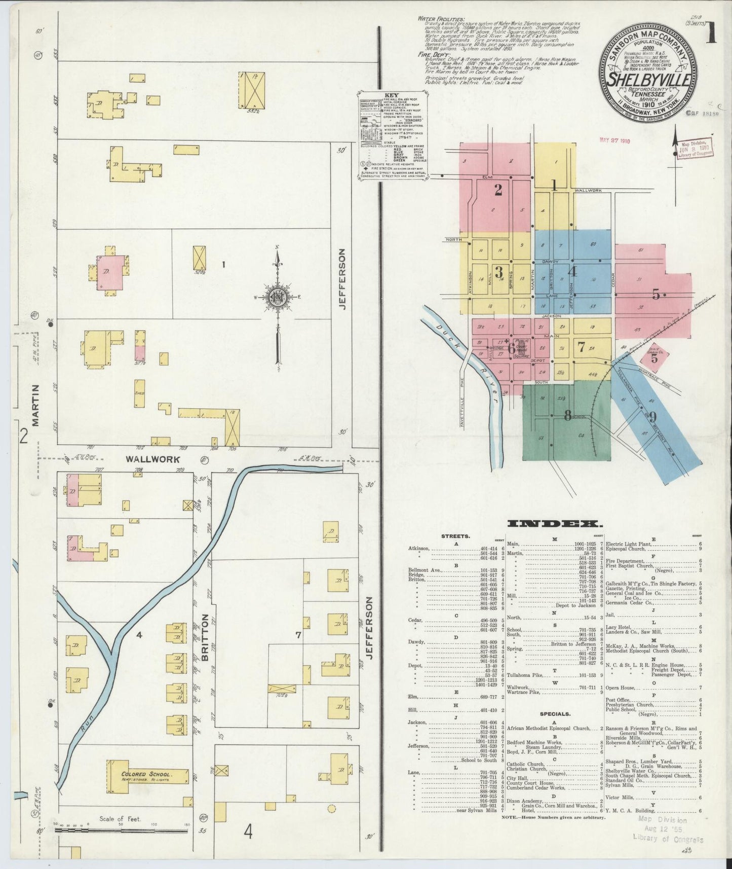 Sanborn Fire Insurance Map from Shelbyville, Bedford County, Tennessee. (1910) – Historic Sanborn Fire Insurance Map Print