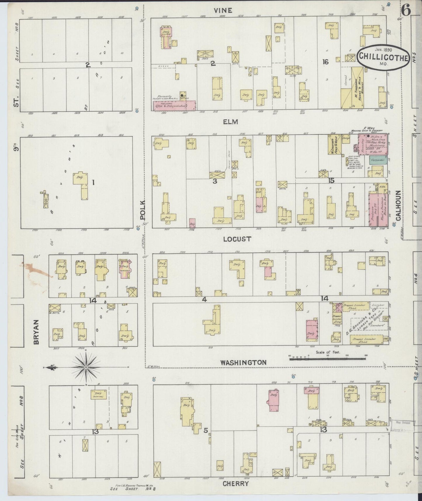 Sanborn Fire Insurance Map from Chillicothe, Livingston County, Missouri (1890), Sheet #0006 - Historic Sanborn Fire Insurance Map Print, vintage old map wall art, antique decor, genealogy gift, Missouri Missouri map