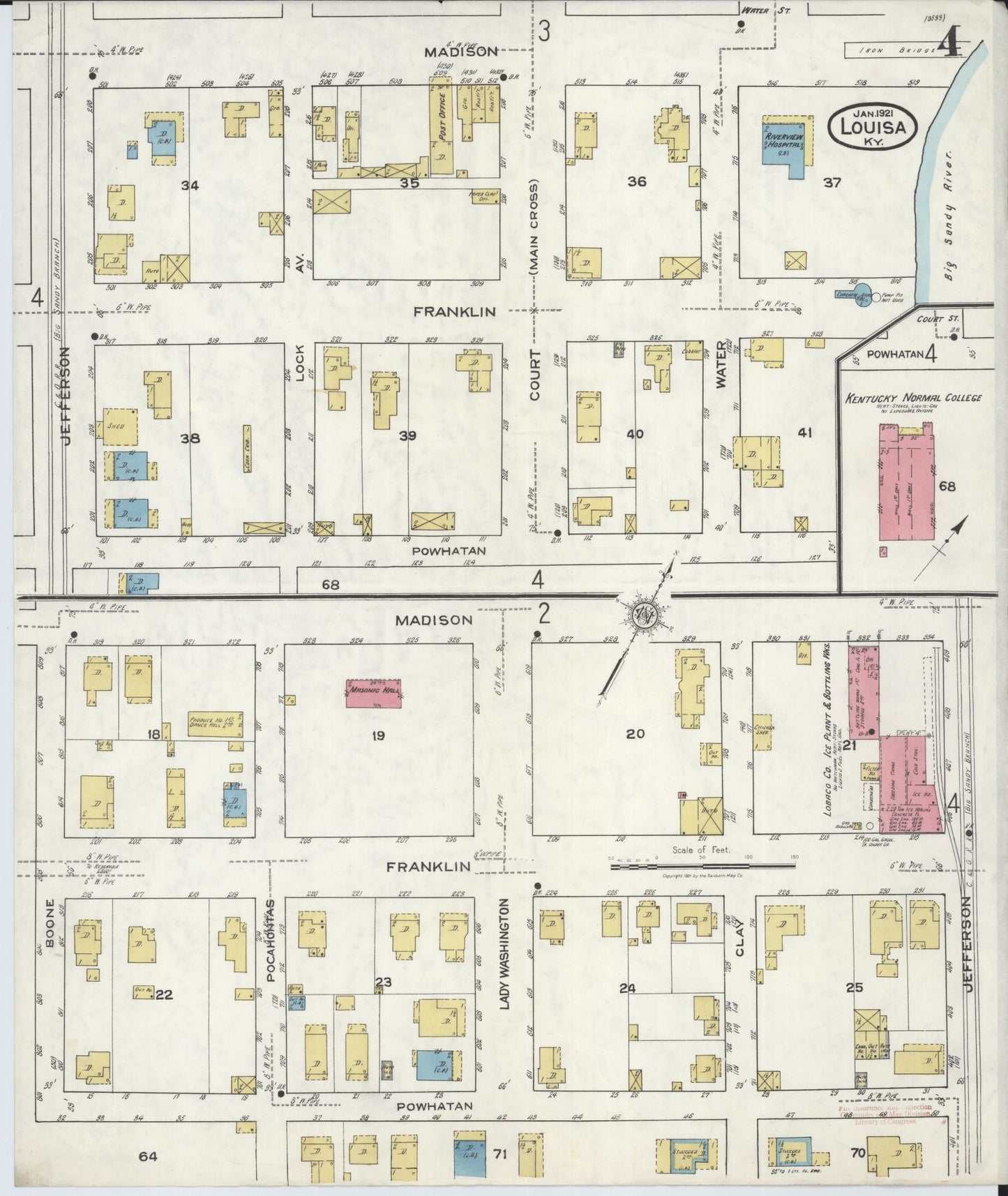 Sanborn Fire Insurance Map from Louisa, Lawrence County, Kentucky (1921), Sheet #0004 - Historic Sanborn Fire Insurance Map Print, vintage old map wall art, antique decor, genealogy gift, Kentucky Kentucky map