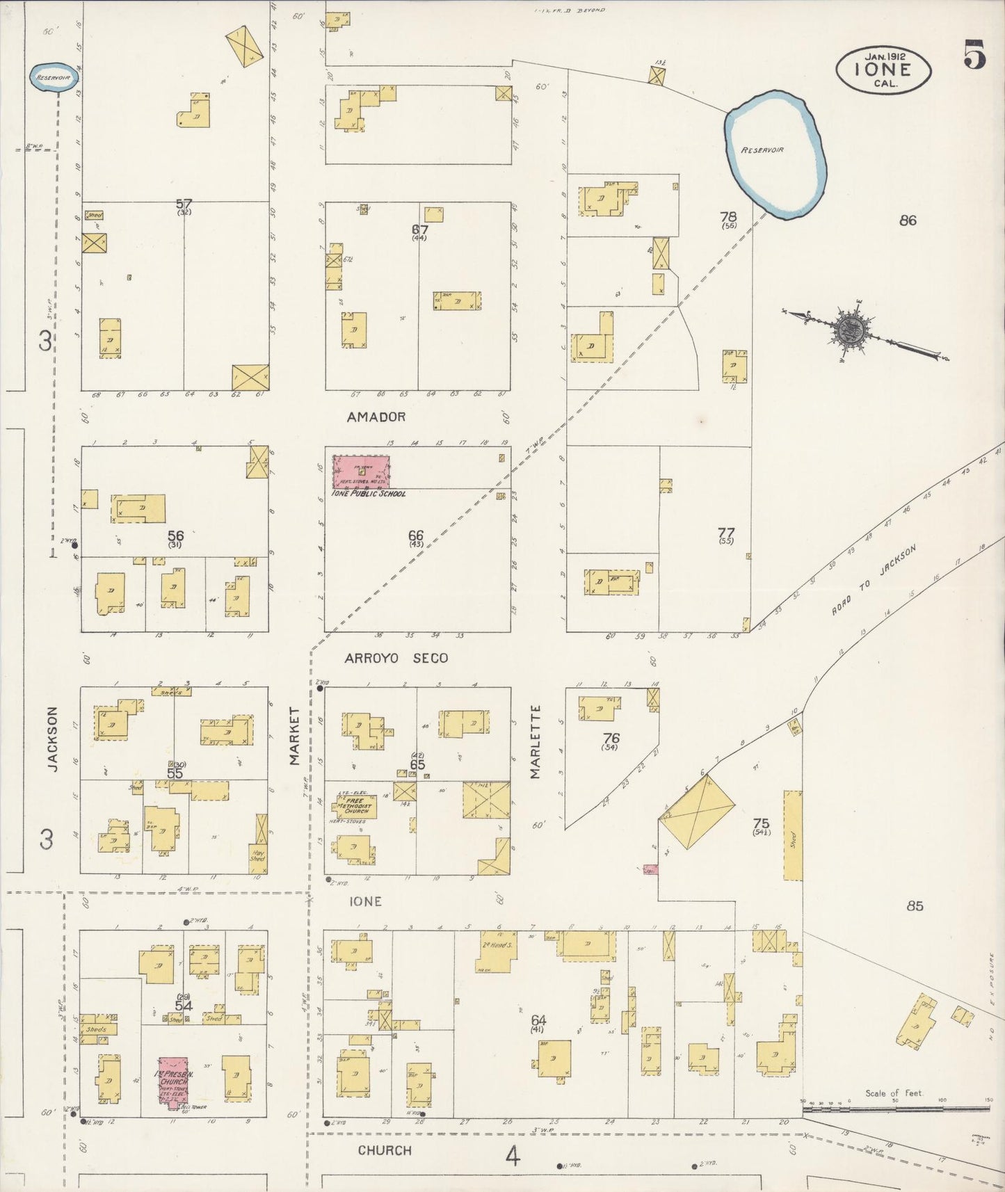 Sanborn Fire Insurance Map from Ione, Amador County, California (1912), Sheet #0005 - Historic Sanborn Fire Insurance Map Print, vintage old map wall art, antique decor, genealogy gift, California California map