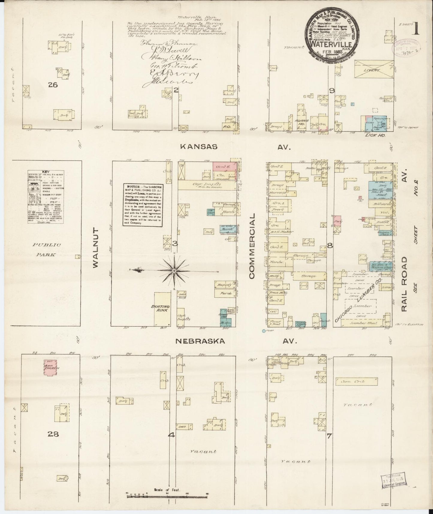 Sanborn Fire Insurance Map from Waterville, Marshall County, Kansas (1885), Sheet #0001 - Historic Sanborn Fire Insurance Map Print, vintage old map wall art, antique decor, genealogy gift, Kansas Kansas map