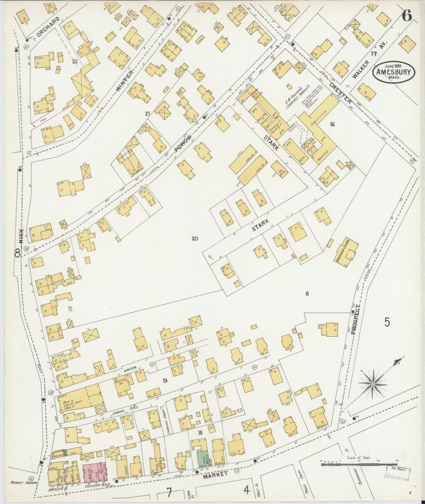 Sanborn Fire Insurance Map from Amesbury, Essex County, Massachusetts (1899), Sheet #0006 - Historic Sanborn Fire Insurance Map Print, vintage old map wall art, antique decor, genealogy gift, Massachusetts Massachusetts map
