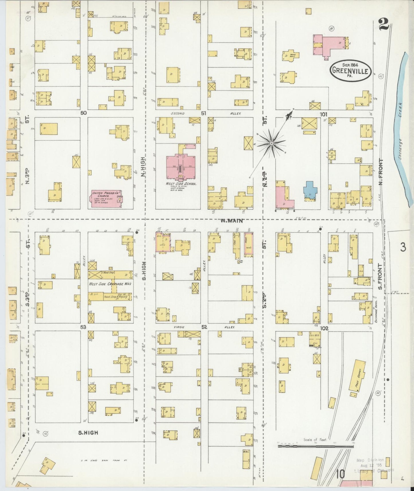 Sanborn Fire Insurance Map from Greenville, Mercer County, Pennsylvania (1904), Sheet #0002 - Historic Sanborn Fire Insurance Map Print, vintage old map wall art, antique decor, genealogy gift, Pennsylvania Pennsylvania map