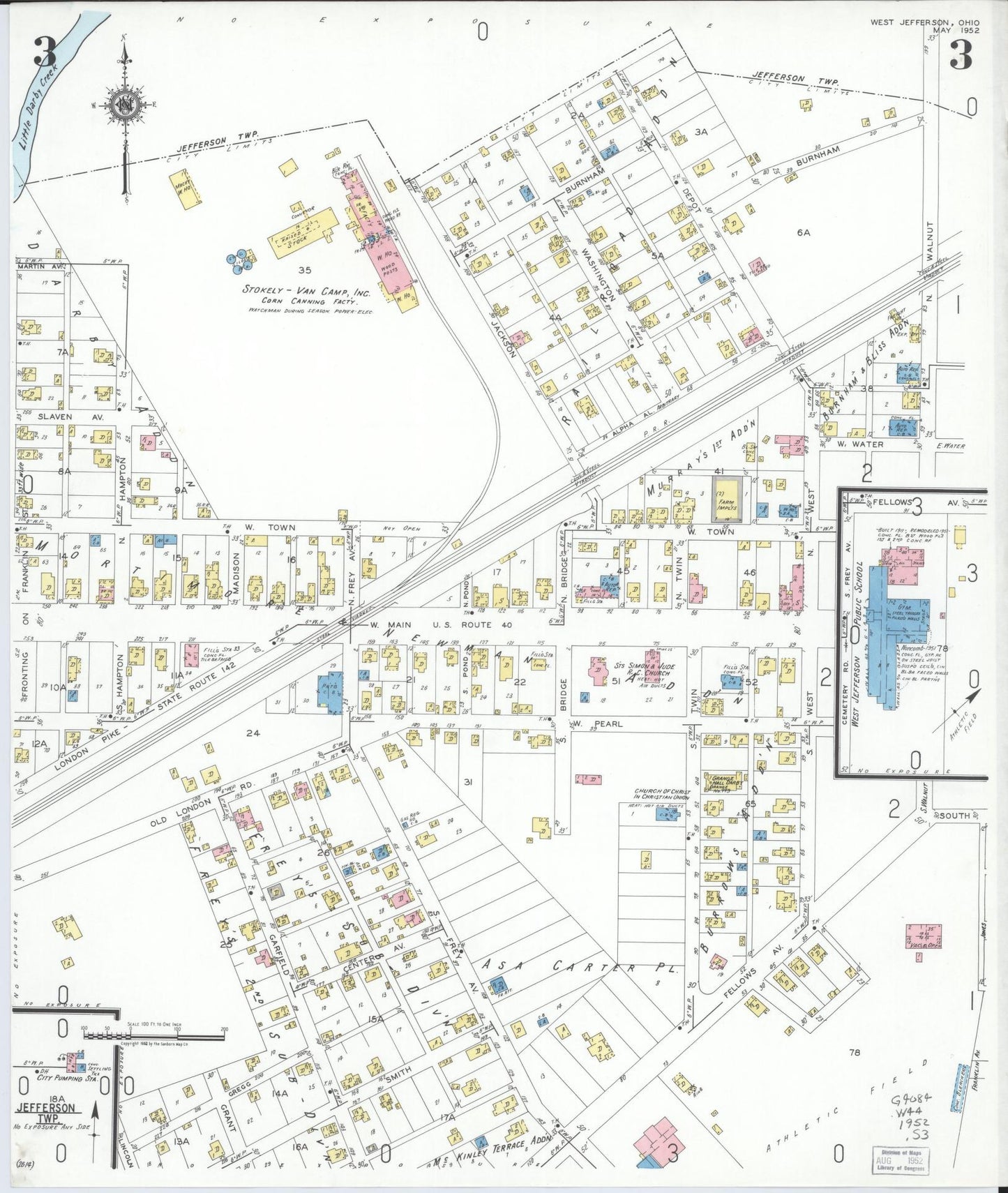 Sanborn Fire Insurance Map from West Jefferson, Madison County, Ohio (1952), Sheet #0003 - Historic Sanborn Fire Insurance Map Print, vintage old map wall art, antique decor, genealogy gift, Ohio Ohio map