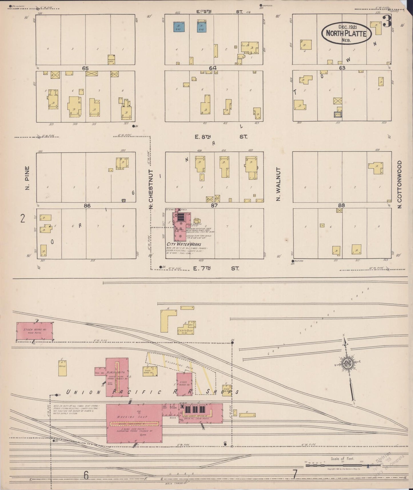 Sanborn Fire Insurance Map from North Platte, Lincoln County, Nebraska (1921), Sheet #0003 - Historic Sanborn Fire Insurance Map Print, vintage old map wall art, antique decor, genealogy gift, Nebraska Nebraska map