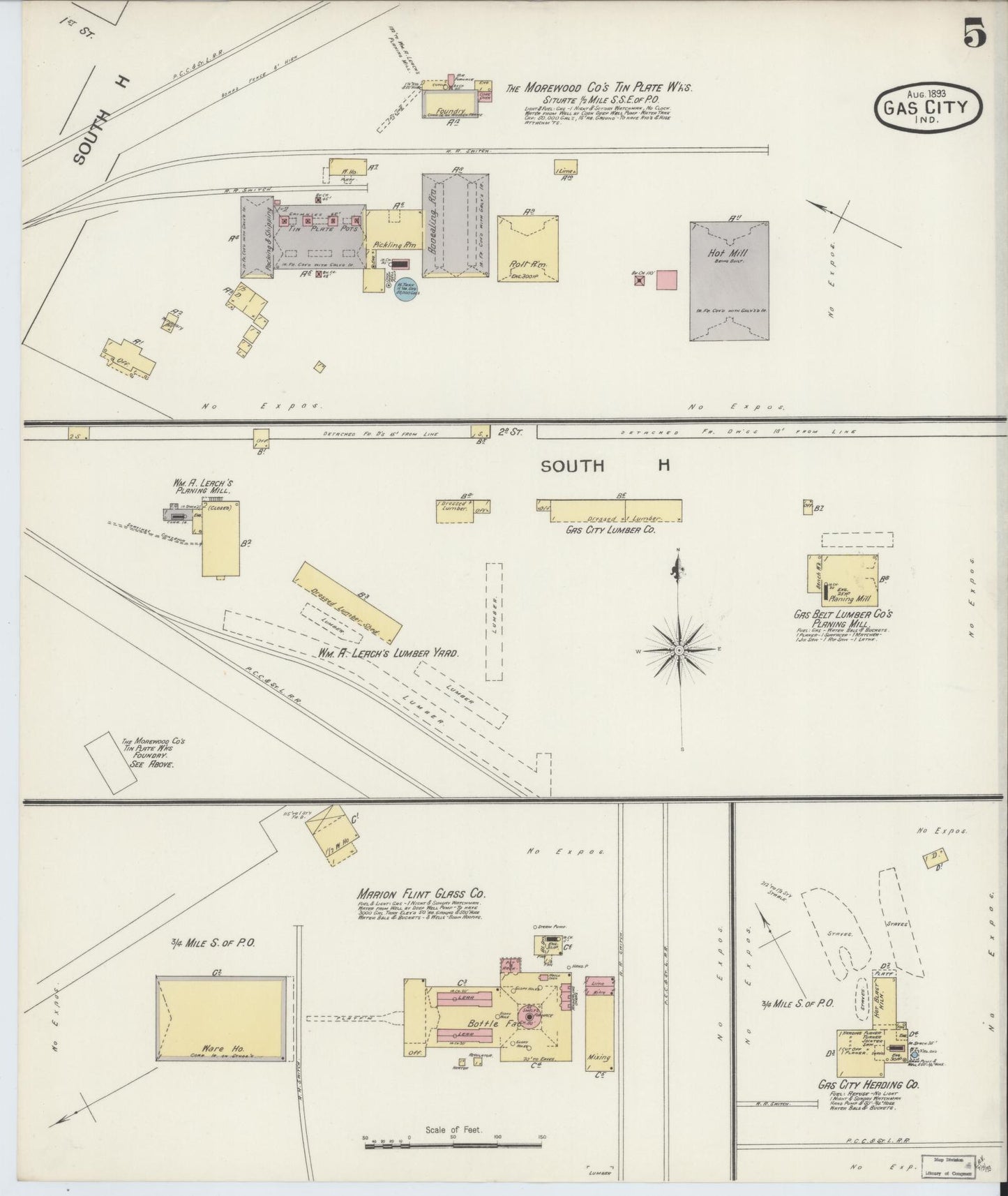 Sanborn Fire Insurance Map from Gas City, Grant County, Indiana (1893), Sheet #0005 - Complete Map Set gallery image, historic Sanborn map, vintage wall art, Indiana Indiana