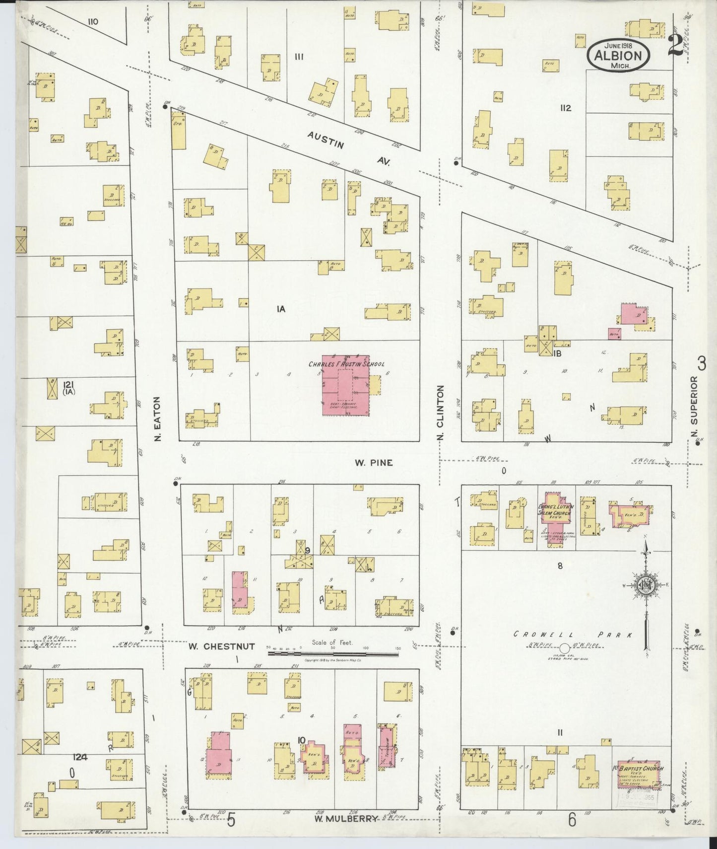 Sanborn Fire Insurance Map from Albion, Calhoun County, Michigan (1918), Sheet #0002 - Historic Sanborn Fire Insurance Map Print, vintage old map wall art, antique decor, genealogy gift, Michigan Michigan map