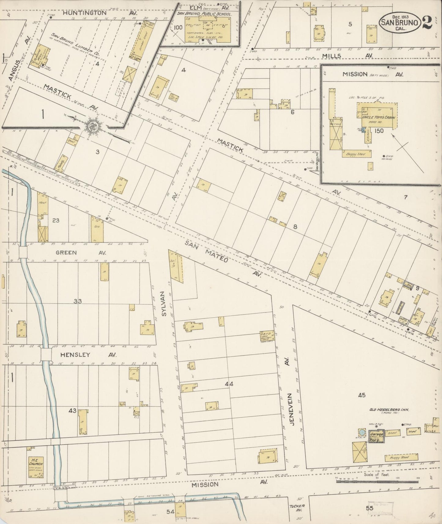Sanborn Fire Insurance Map from San Bruno, San Mateo County, California (1913), Sheet #0002 - Complete Map Set gallery image, historic Sanborn map, vintage wall art, California California