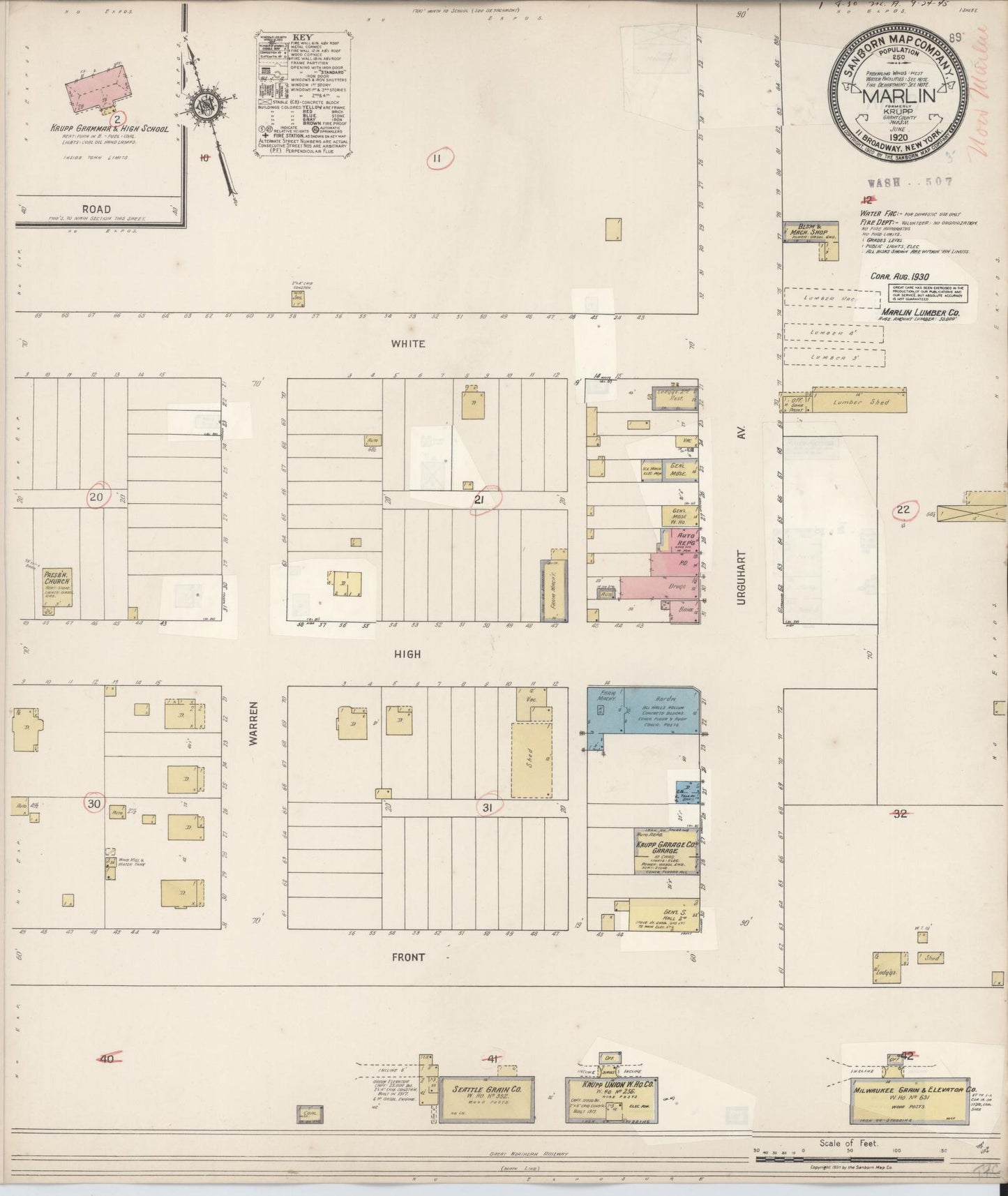 Sanborn Fire Insurance Map from Marlin, Grant County, Washington (1930), Sheet #0001 - Historic Sanborn Fire Insurance Map Print, vintage old map wall art, antique decor, genealogy gift, Washington Washington map