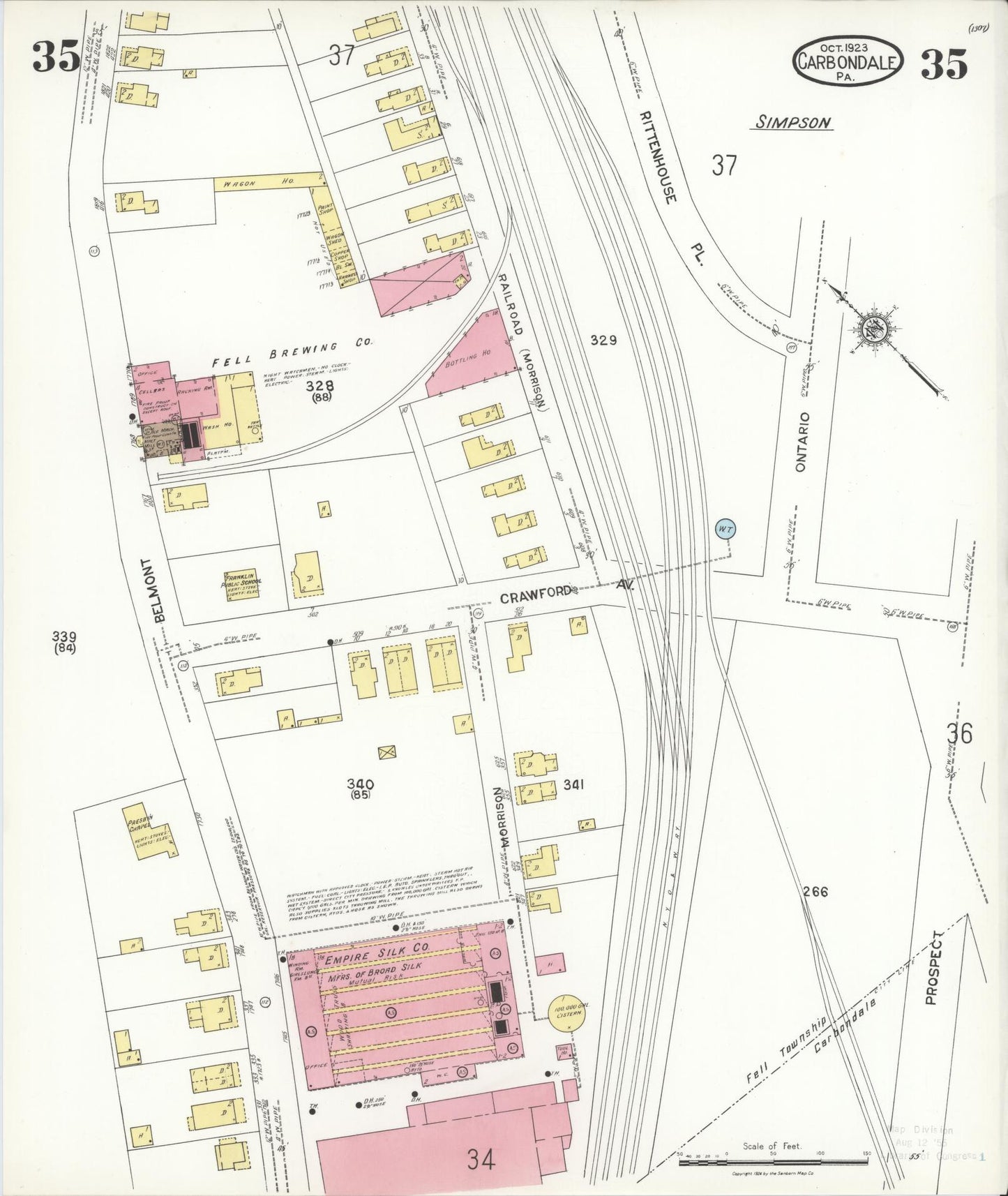 Sanborn Fire Insurance Map from Carbondale, Lackawanna County, Pennsylvania (1923), Sheet #0035 - Historic Sanborn Fire Insurance Map Print, vintage old map wall art, antique decor, genealogy gift, Pennsylvania Pennsylvania map