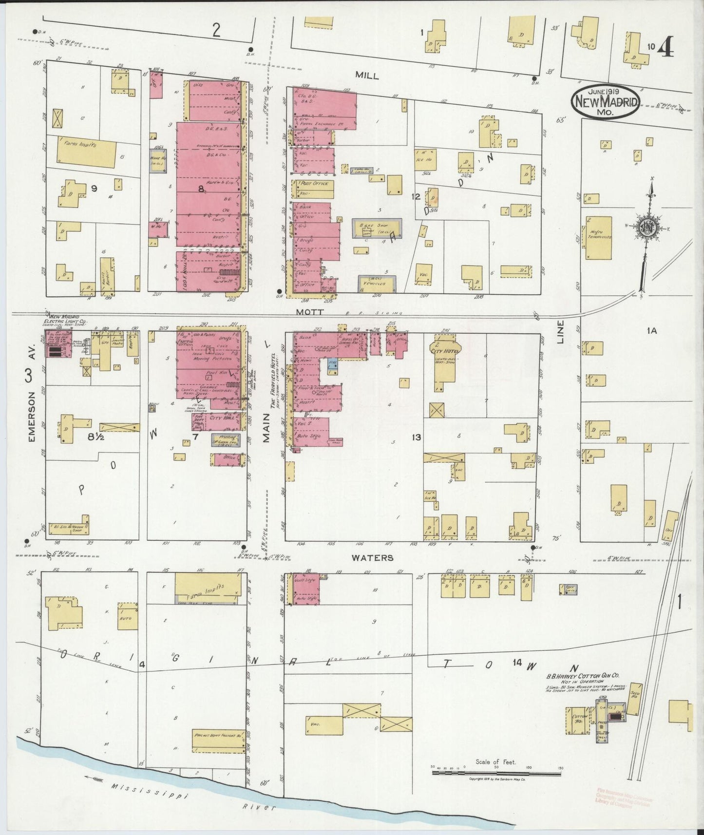 Sanborn Fire Insurance Map from New Madrid, New Madrid County, Missouri (1919), Sheet #0004 - Historic Sanborn Fire Insurance Map Print, vintage old map wall art, antique decor, genealogy gift, Missouri Missouri map