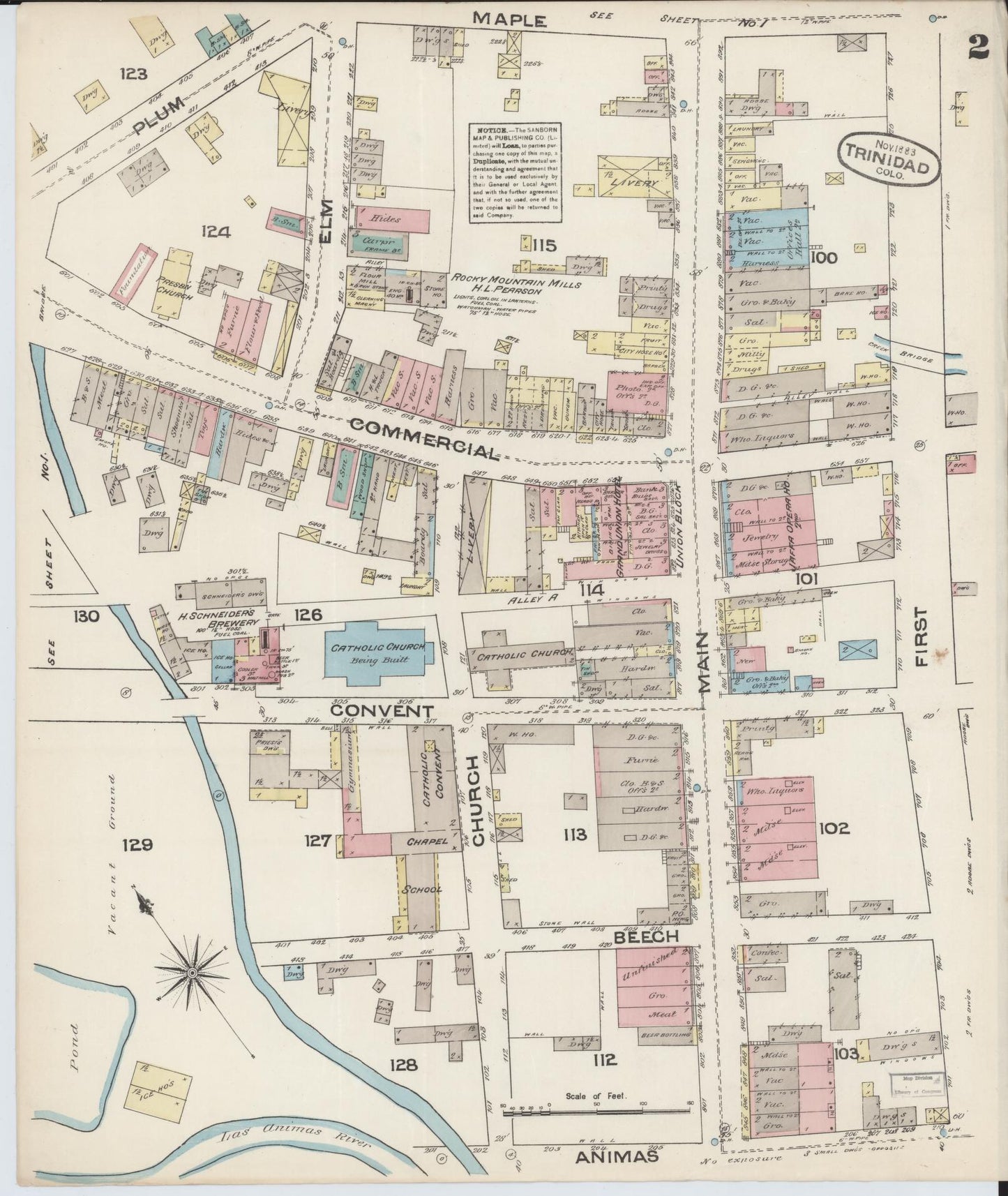 Sanborn Fire Insurance Map from Trinidad, Las Animas County, Colorado (1883), Sheet #0002 - Complete Map Set gallery image, historic Sanborn map, vintage wall art, Colorado Colorado
