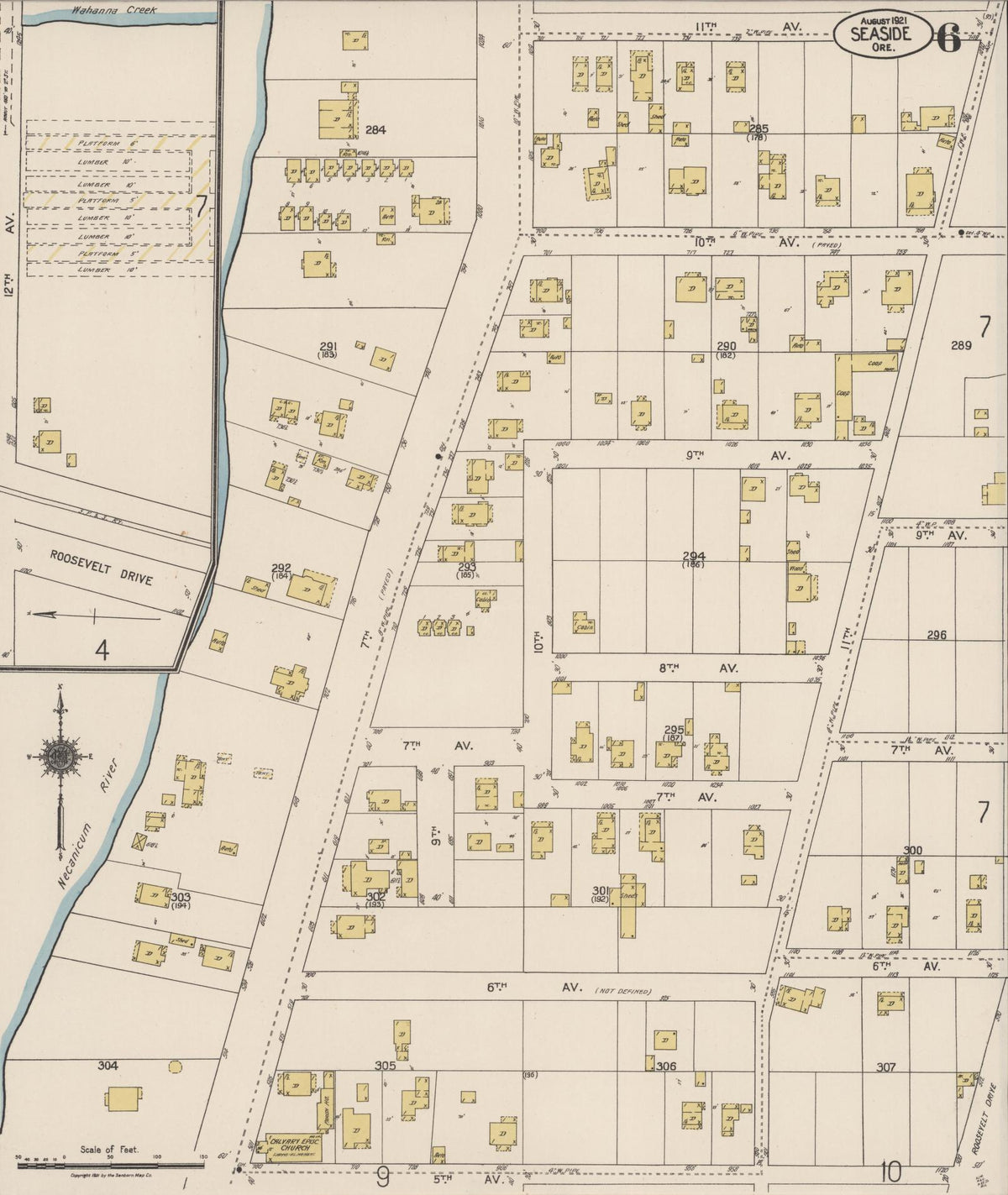 Sanborn Fire Insurance Map from Seaside, Clatsop County, Oregon (1921), Sheet #0006 - Historic Sanborn Fire Insurance Map Print, vintage old map wall art, antique decor, genealogy gift, Oregon Oregon map