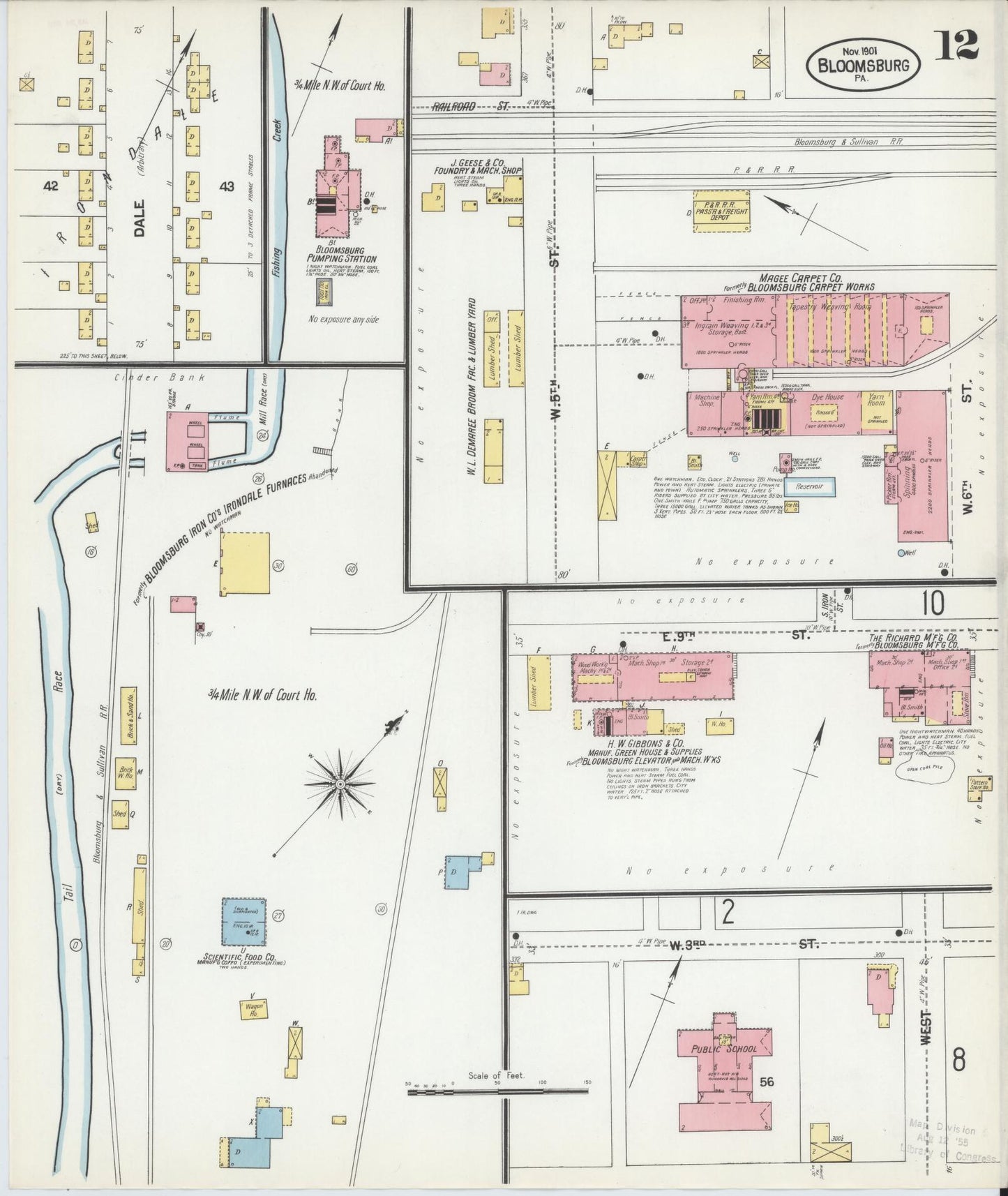 Sanborn Fire Insurance Map from Bloomsburg, Columbia County, Pennsylvania (1901), Sheet #0012 - Historic Sanborn Fire Insurance Map Print, vintage old map wall art, antique decor, genealogy gift, Pennsylvania Pennsylvania map