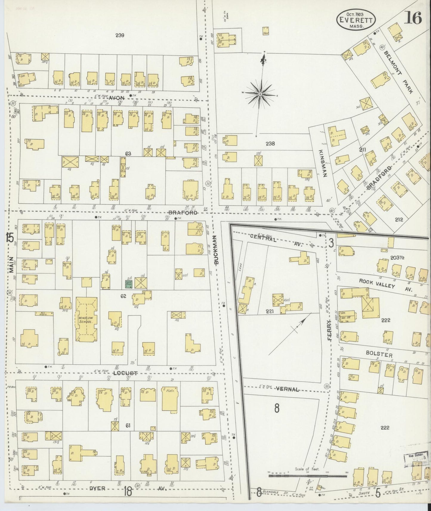 Sanborn Fire Insurance Map from Everett, Middlesex County, Massachusetts (1903), Sheet #0016 - Historic Sanborn Fire Insurance Map Print, vintage old map wall art, antique decor, genealogy gift, Massachusetts Massachusetts map
