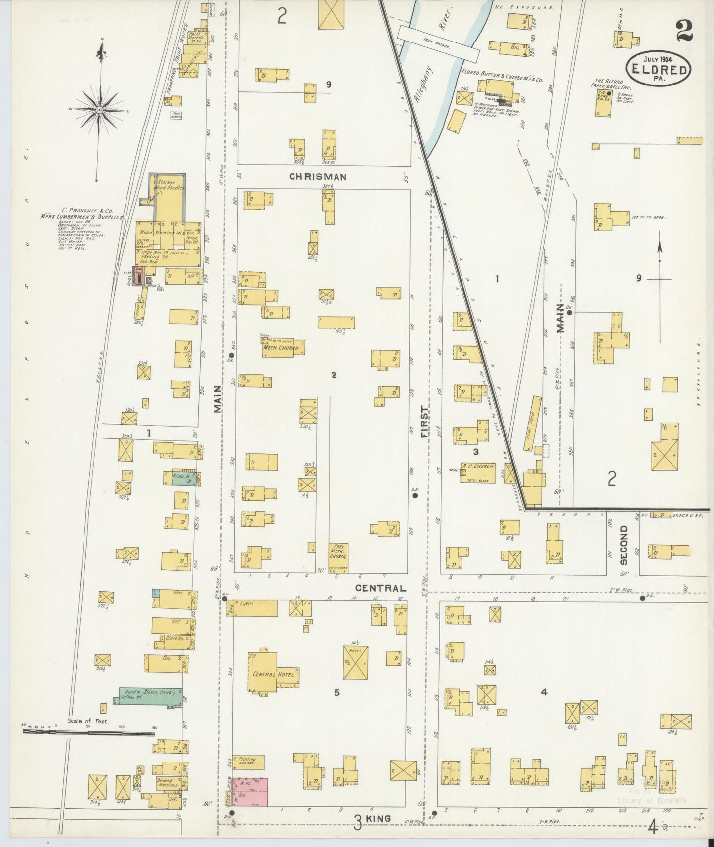 Sanborn Fire Insurance Map from Eldred, McKean County, Pennsylvania (1904), Sheet #0002 - Historic Sanborn Fire Insurance Map Print, vintage old map wall art, antique decor, genealogy gift, Pennsylvania Pennsylvania map