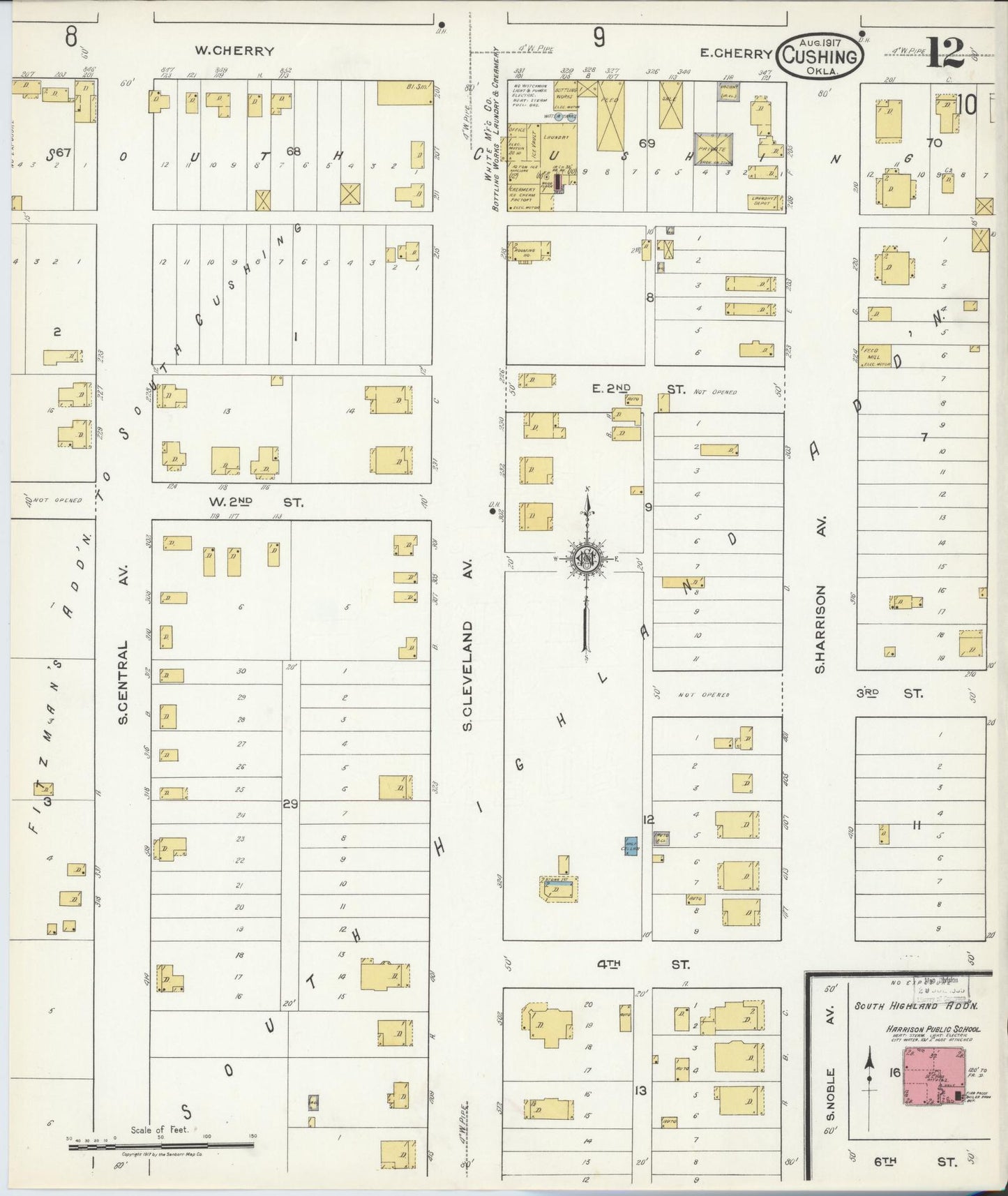 Sanborn Fire Insurance Map from Cushing, Payne County, Oklahoma (1917), Sheet #0012 - Historic Sanborn Fire Insurance Map Print, vintage old map wall art, antique decor, genealogy gift, Oklahoma Oklahoma map