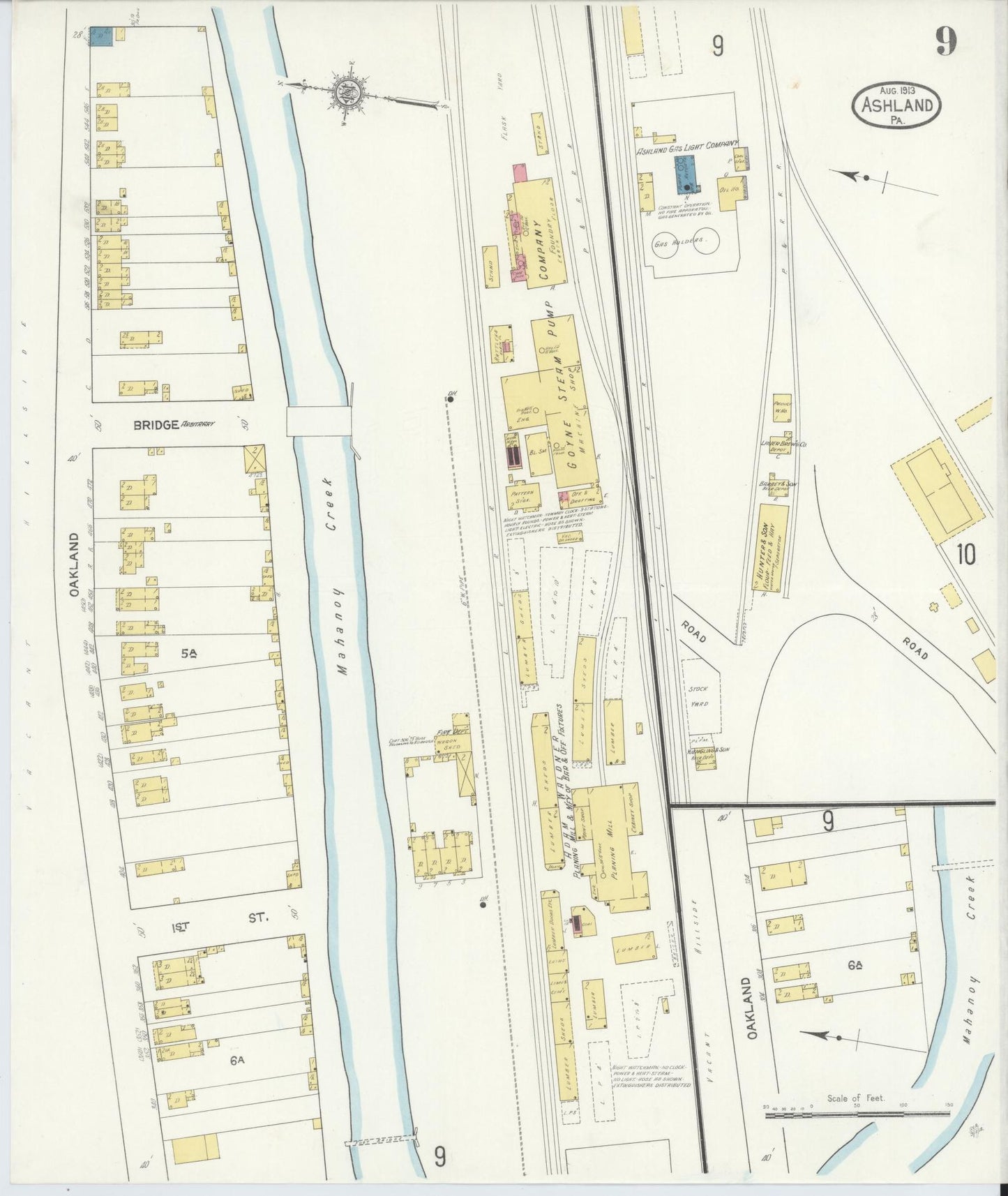 Sanborn Fire Insurance Map from Ashland, Schuylkill County, Pennsylvania (1913), Sheet #0009 - Historic Sanborn Fire Insurance Map Print, vintage old map wall art, antique decor, genealogy gift, Pennsylvania Pennsylvania map