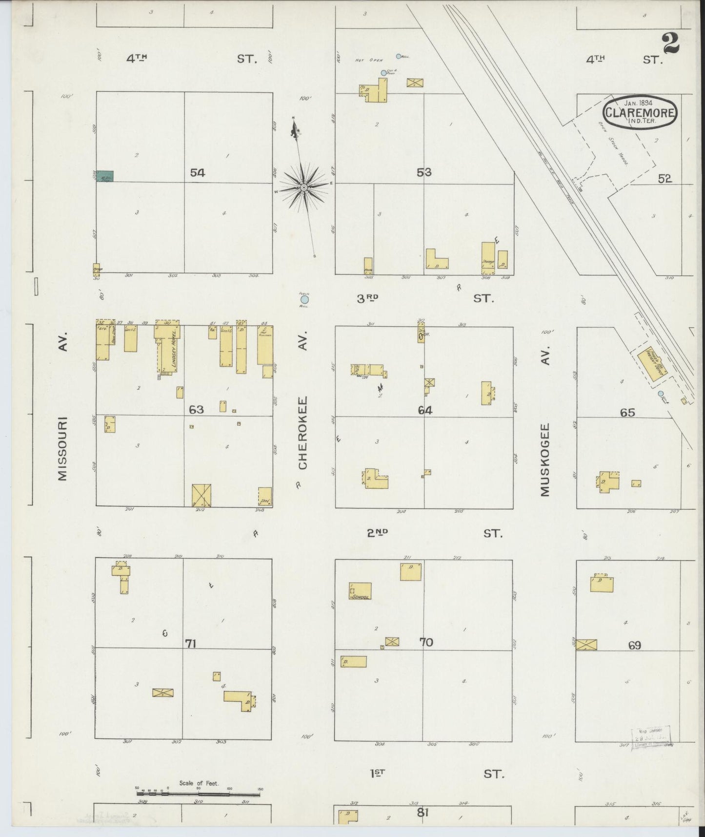 Sanborn Fire Insurance Map from Claremore, Rogers County, Oklahoma (1894), Sheet #0002 - Historic Sanborn Fire Insurance Map Print, vintage old map wall art, antique decor, genealogy gift, Oklahoma Oklahoma map