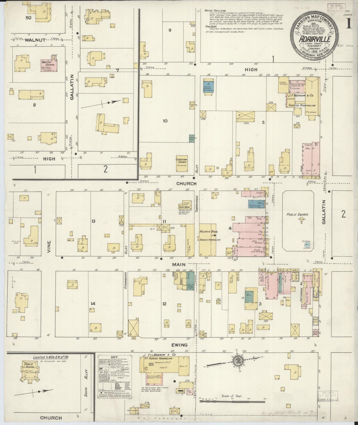 Sanborn Fire Insurance Map from Adairville, Logan County, Kentucky (1910), Sheet #0001 - Historic Sanborn Fire Insurance Map Print, vintage old map wall art, antique decor, genealogy gift, Kentucky Kentucky map