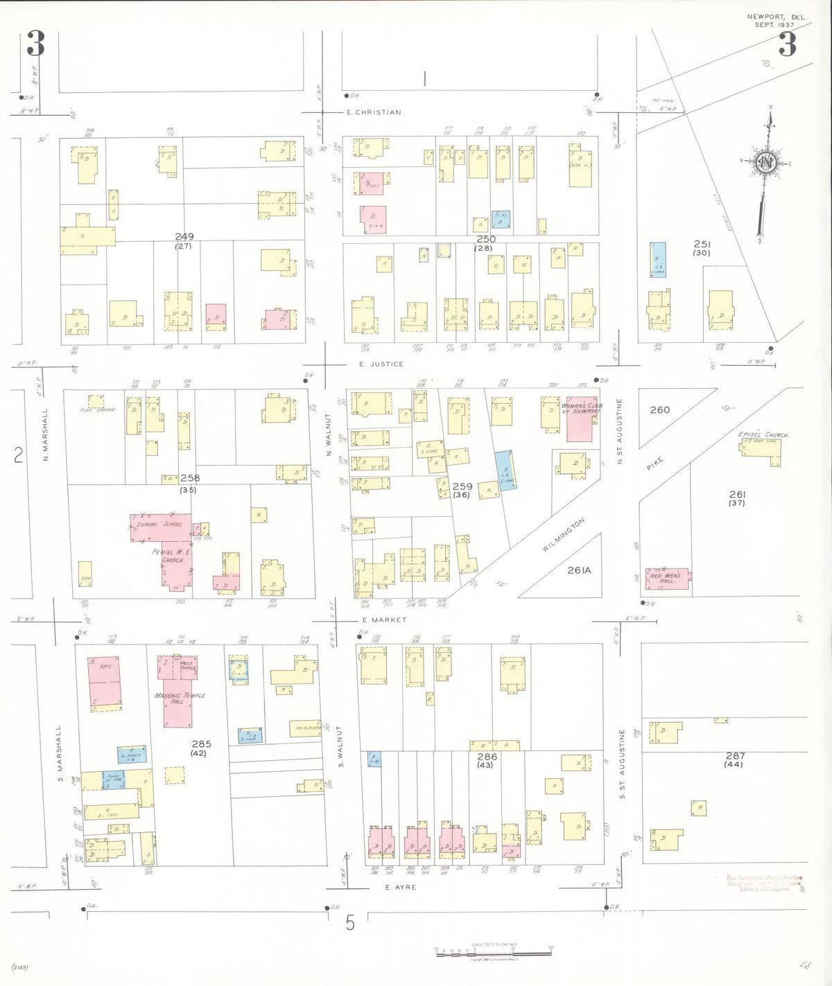 Sanborn Fire Insurance Map from Newport, New Castle County, Delaware (1937), Sheet #0003 - Historic Sanborn Fire Insurance Map Print, vintage old map wall art, antique decor, genealogy gift, Delaware Delaware map