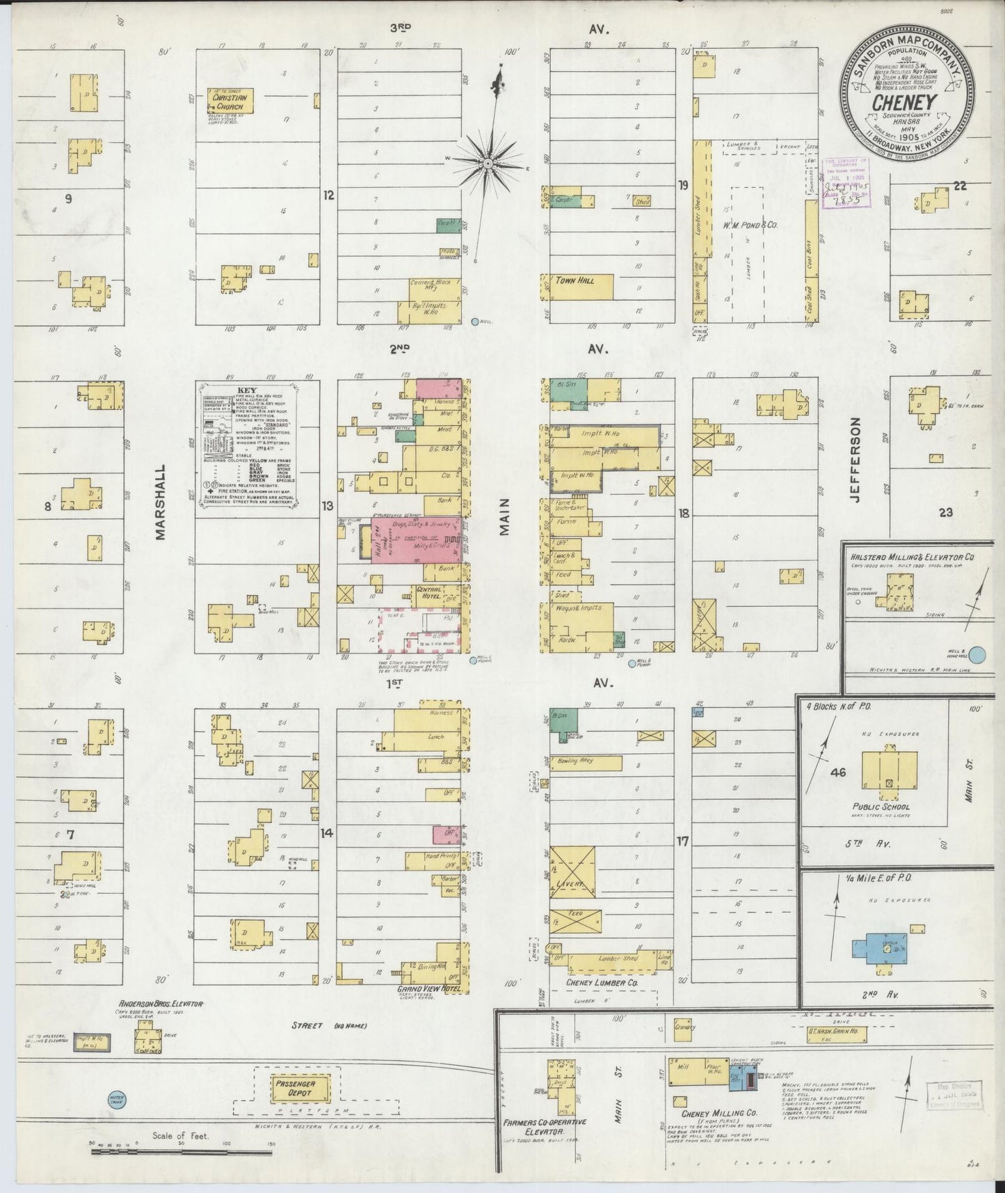 Sanborn Fire Insurance Map from Cheney, Sedgwick County, Kansas (1905), Sheet #0001 - Historic Sanborn Fire Insurance Map Print, vintage old map wall art, antique decor, genealogy gift, Kansas Kansas map