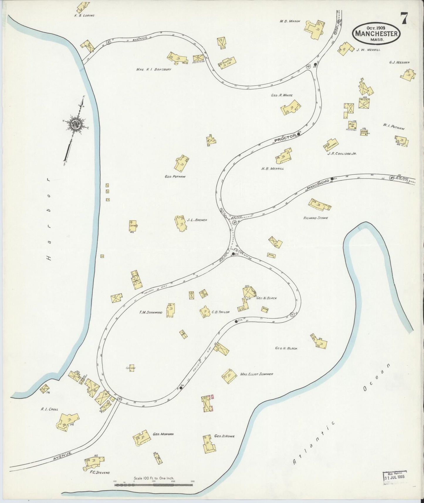 Sanborn Fire Insurance Map from Manchester, Essex County, Massachusetts (1909), Sheet #0007 - Complete Map Set gallery image, historic Sanborn map, vintage wall art, Massachusetts Massachusetts