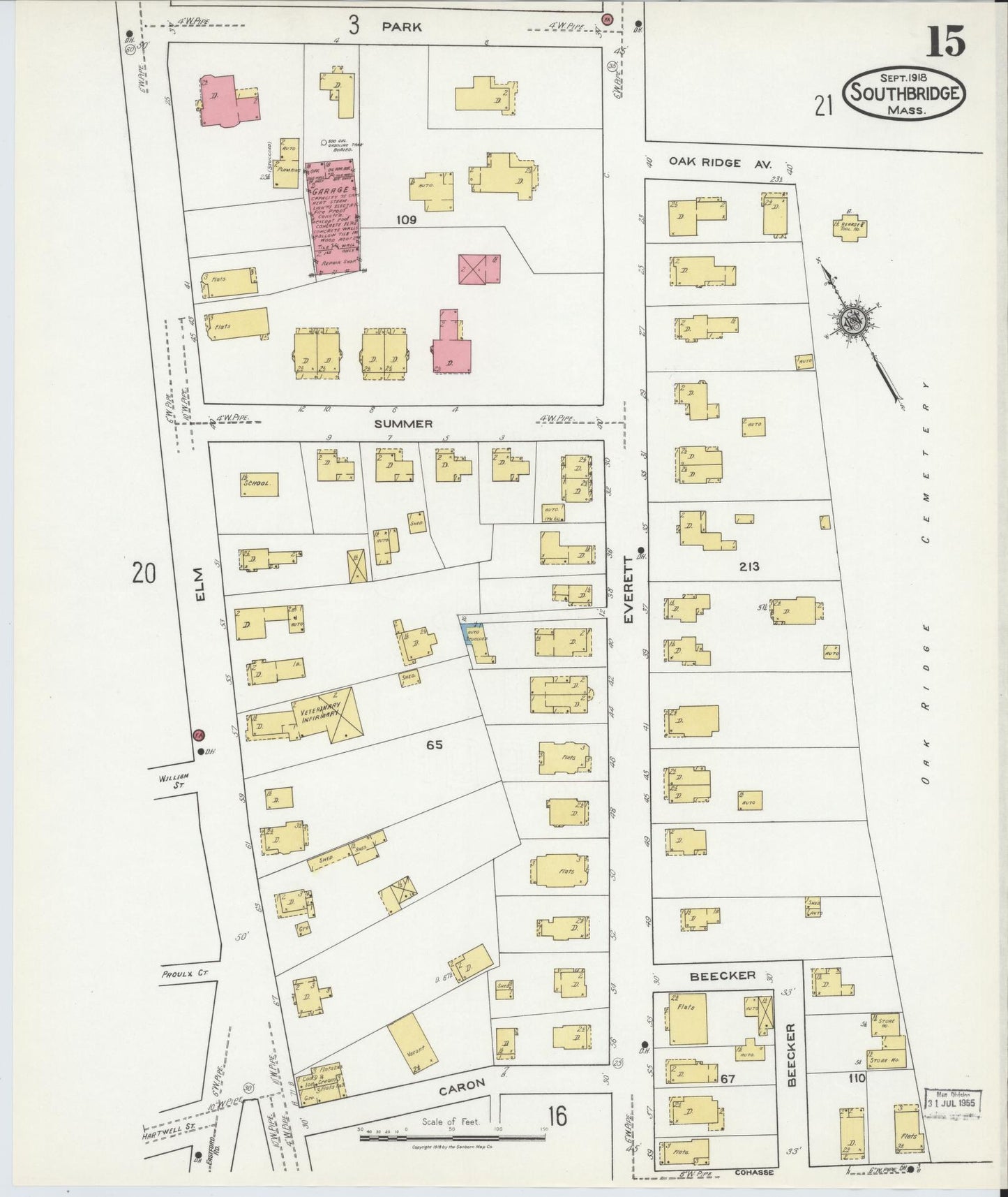 Sanborn Fire Insurance Map from Southbridge, Worcester County, Massachusetts (1918), Sheet #0015 - Historic Sanborn Fire Insurance Map Print, vintage old map wall art, antique decor, genealogy gift, Massachusetts Massachusetts map