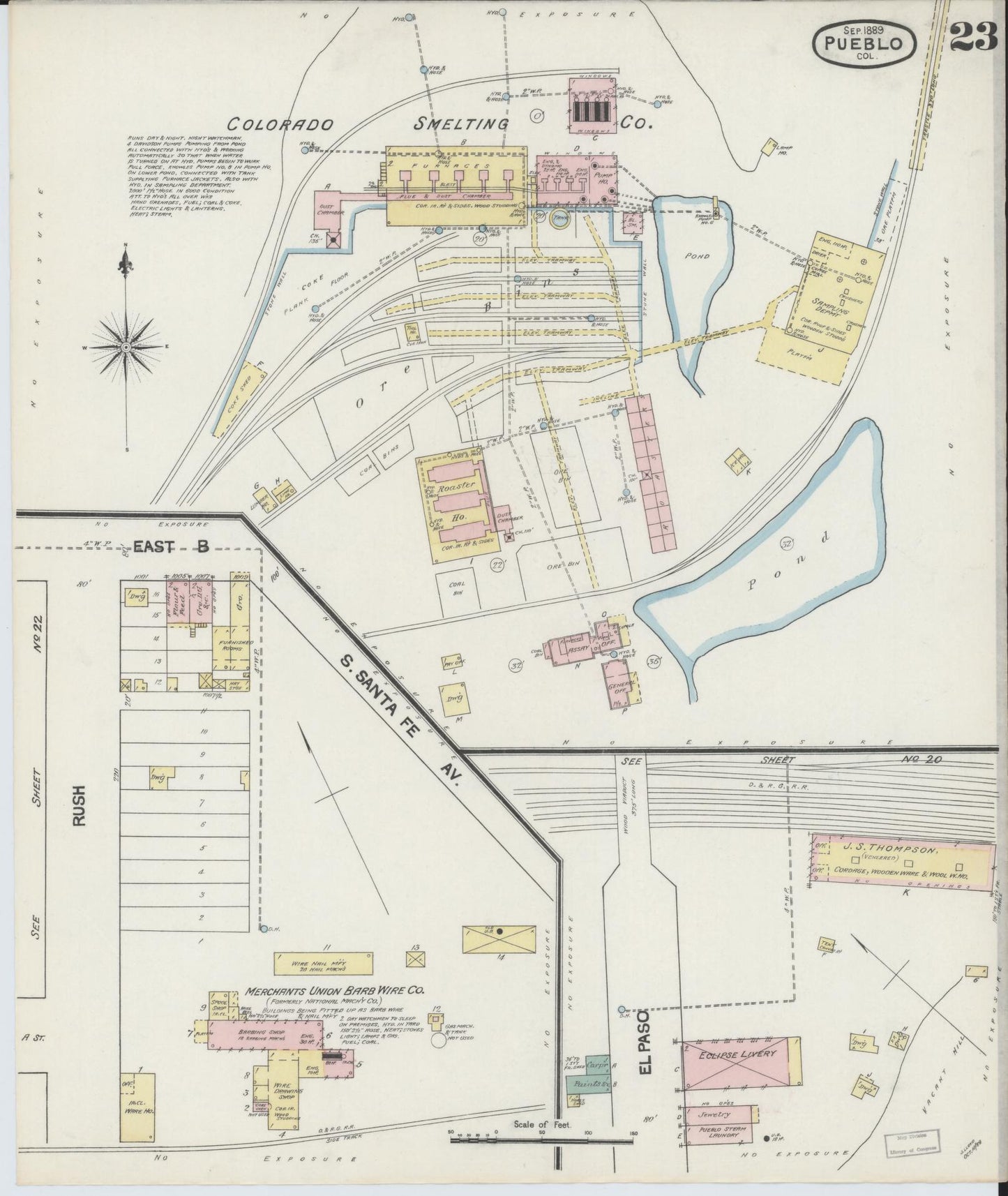 Sanborn Fire Insurance Map from Pueblo, Pueblo County, Colorado (1889), Sheet #0023 - Historic Sanborn Fire Insurance Map Print, vintage old map wall art, antique decor, genealogy gift, Colorado Colorado map