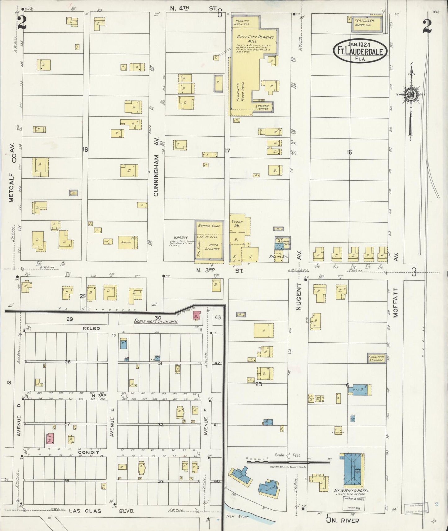 Sanborn Fire Insurance Map from Fort Lauderdale, Broward County, Florida (1924), Sheet #0002 - Historic Sanborn Fire Insurance Map Print, vintage old map wall art, antique decor, genealogy gift, Florida Florida map
