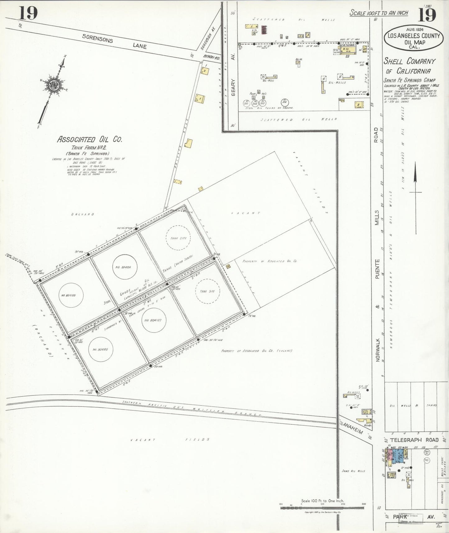 Sanborn Fire Insurance Map from Los Angeles Co., Los Angeles County, California (1924), Sheet #0019 - Historic Sanborn Fire Insurance Map Print, vintage old map wall art, antique decor, genealogy gift, California California map